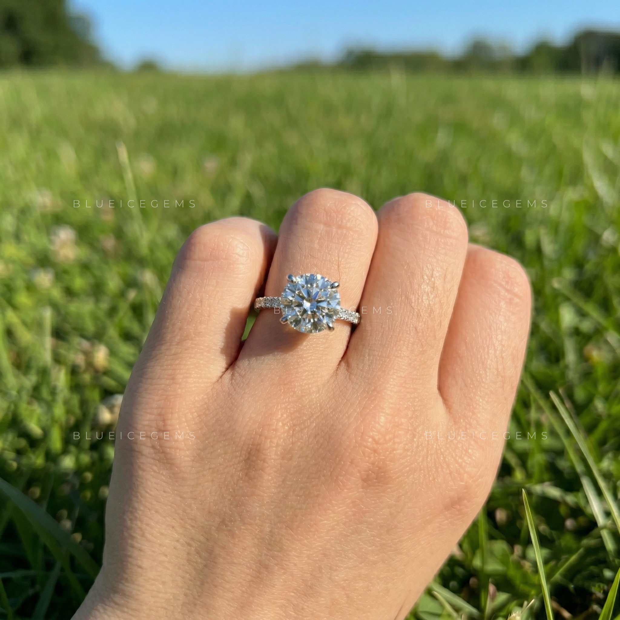 Celestial Fire Round Brilliant Cut Pavé Engagement Ring