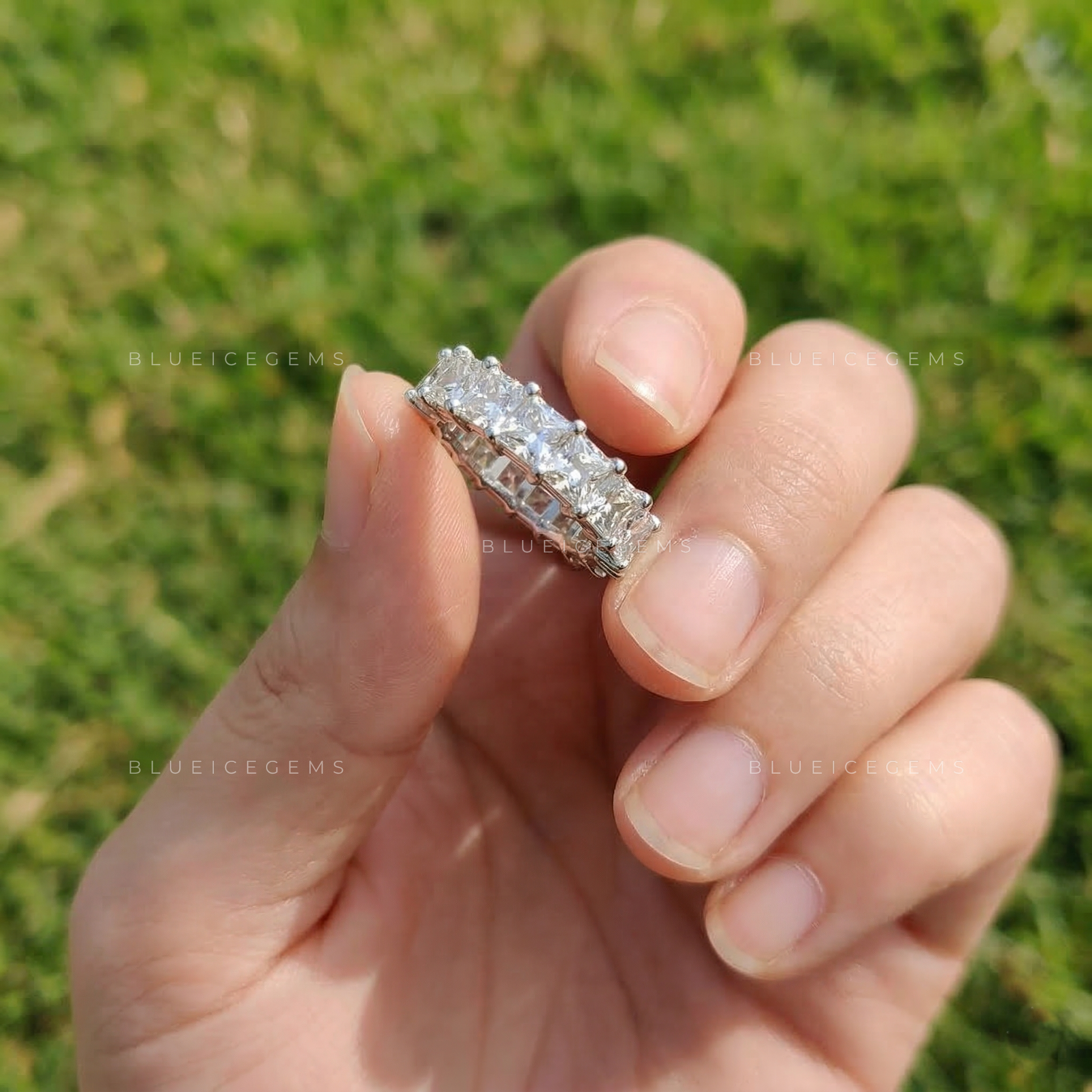 Geometric Majesty Princess Cut Eternity Band