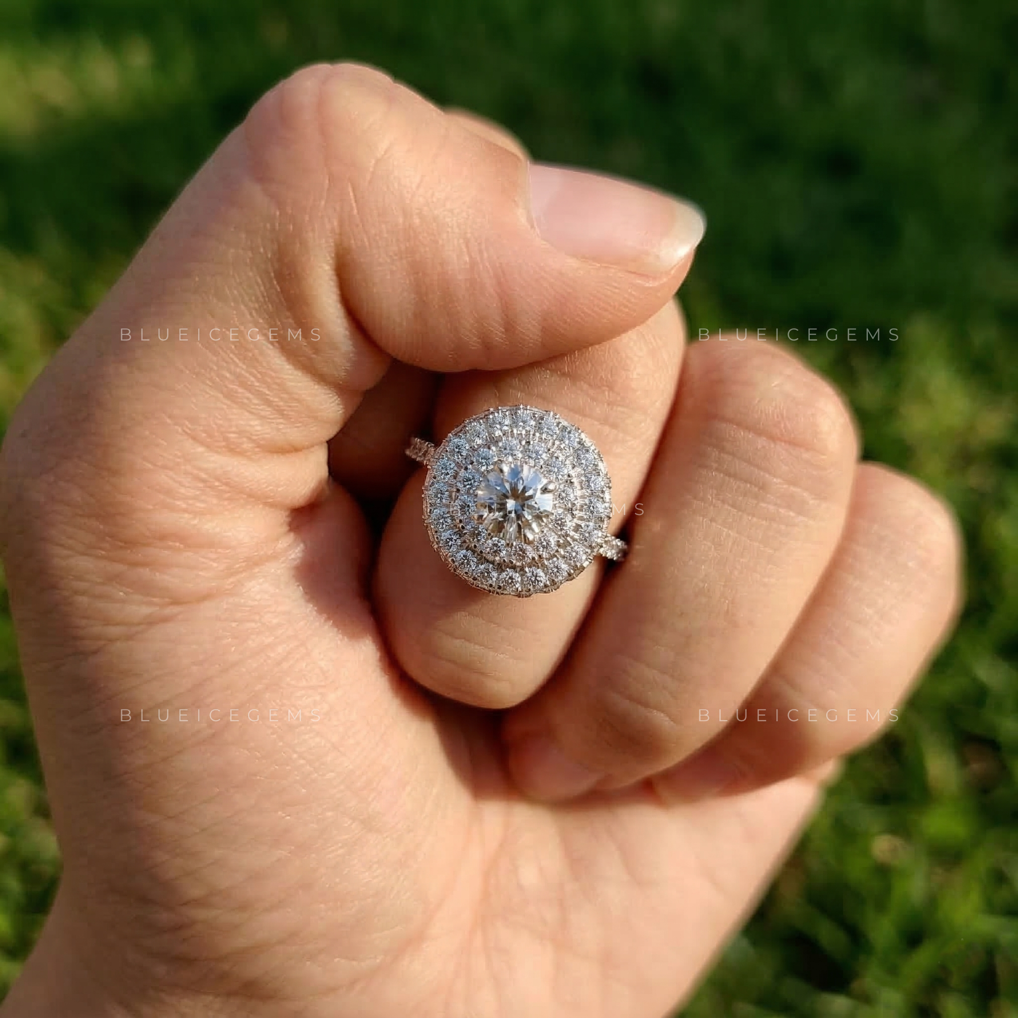 Celestial Luster Double Halo Ornate Handcrafted Wedding Ring