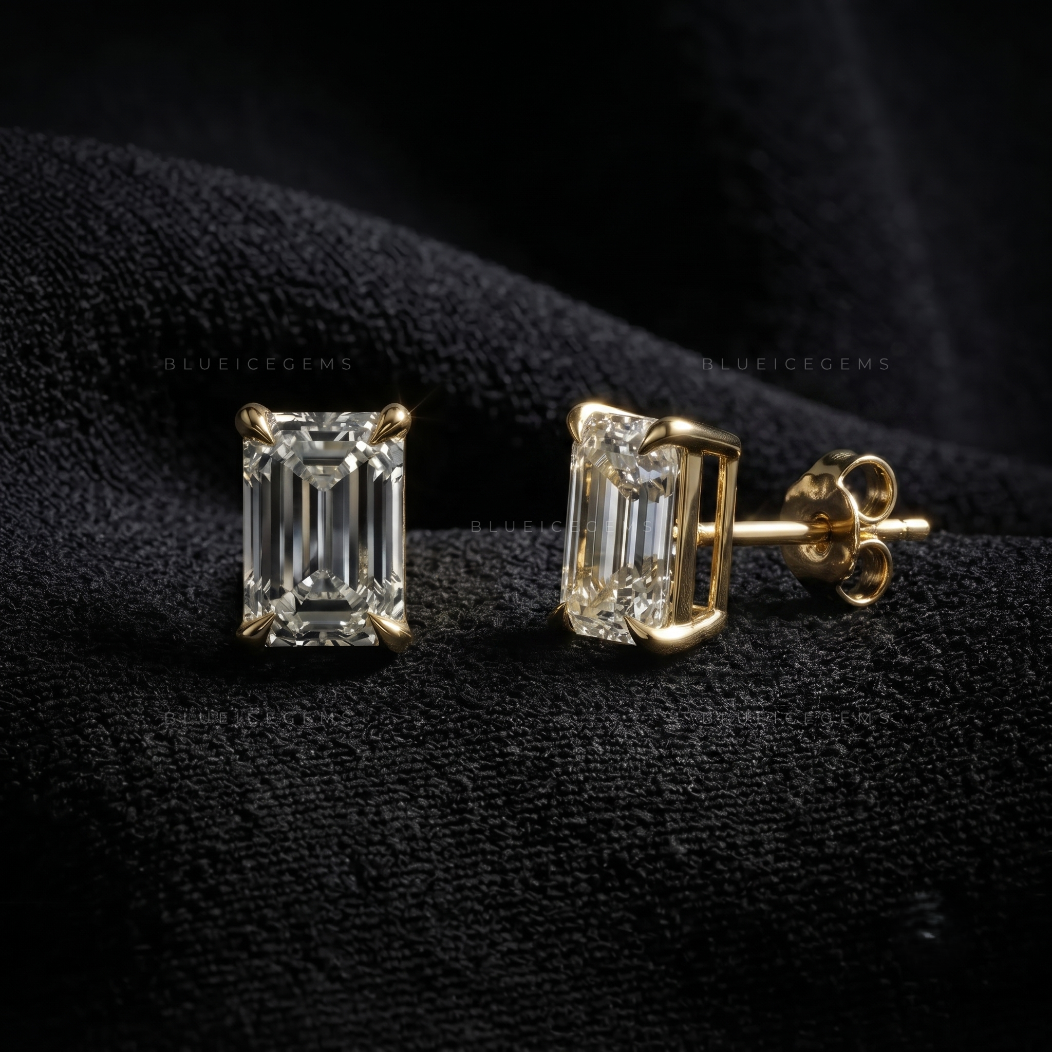 Verdant Elegance Emerald Cut Lab-Grown Diamond Stud Earrings