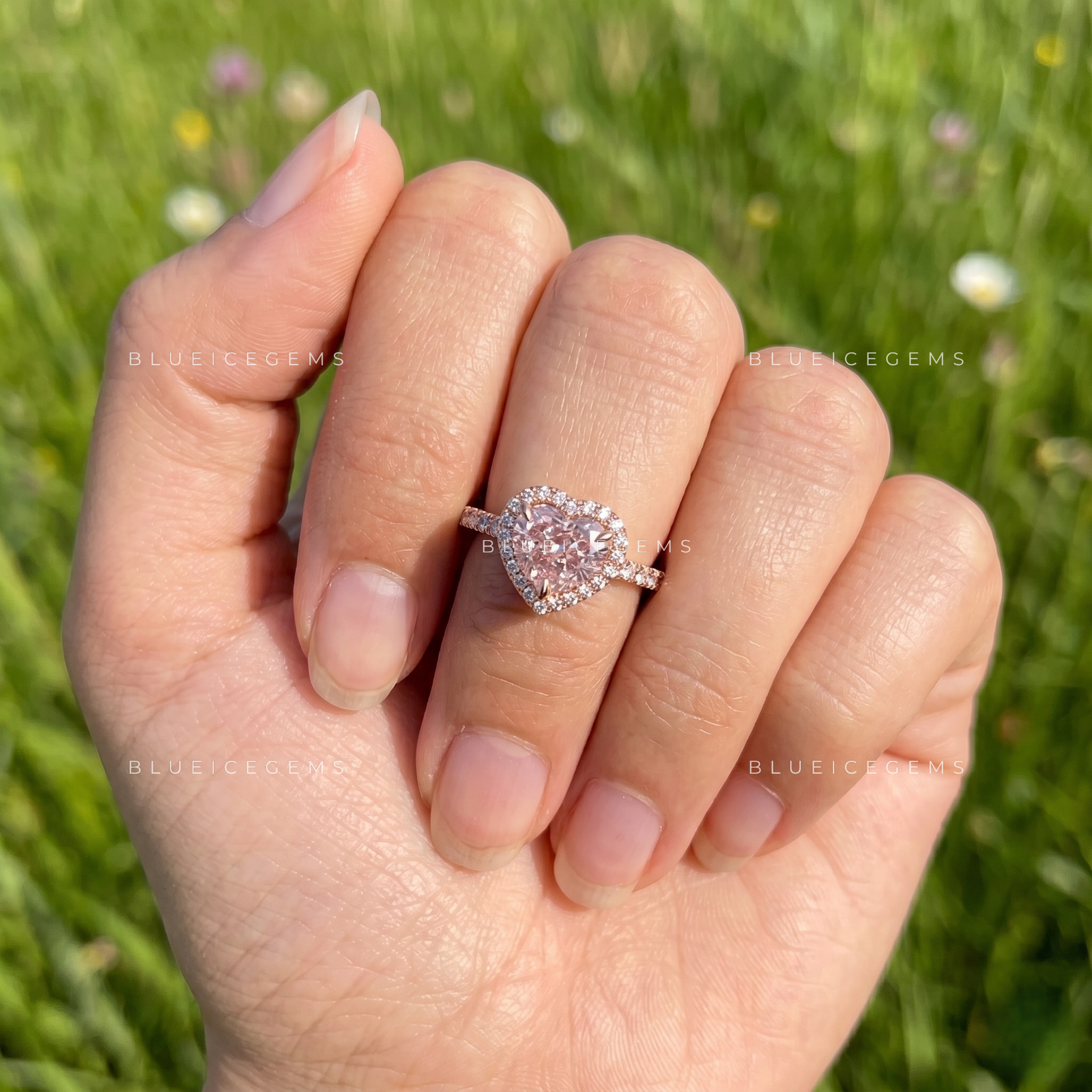 Blushing Radiance Heart Cut Halo Engagement Ring