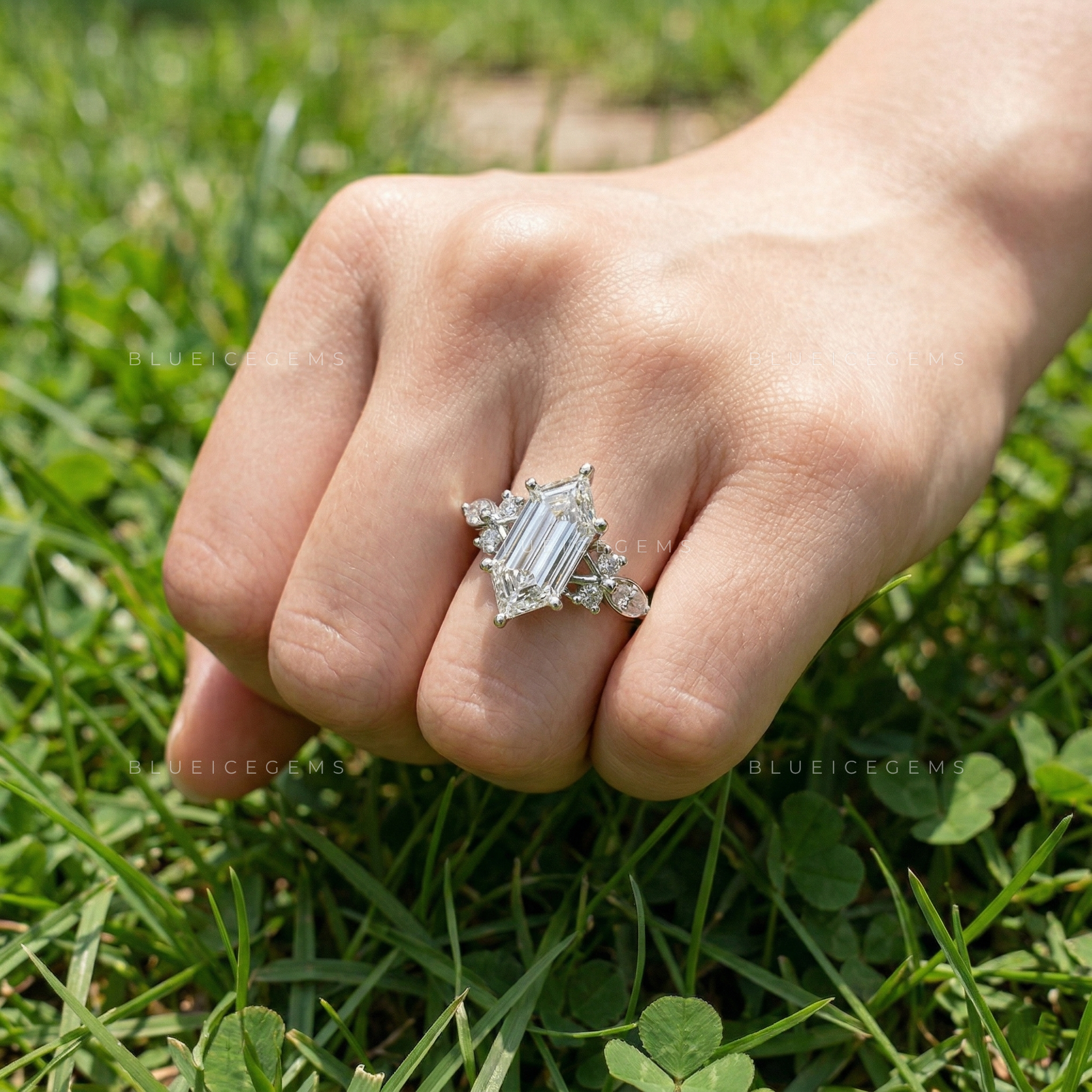 Architectural Radiance Hexagon and Marquise Floral Engagement Ring