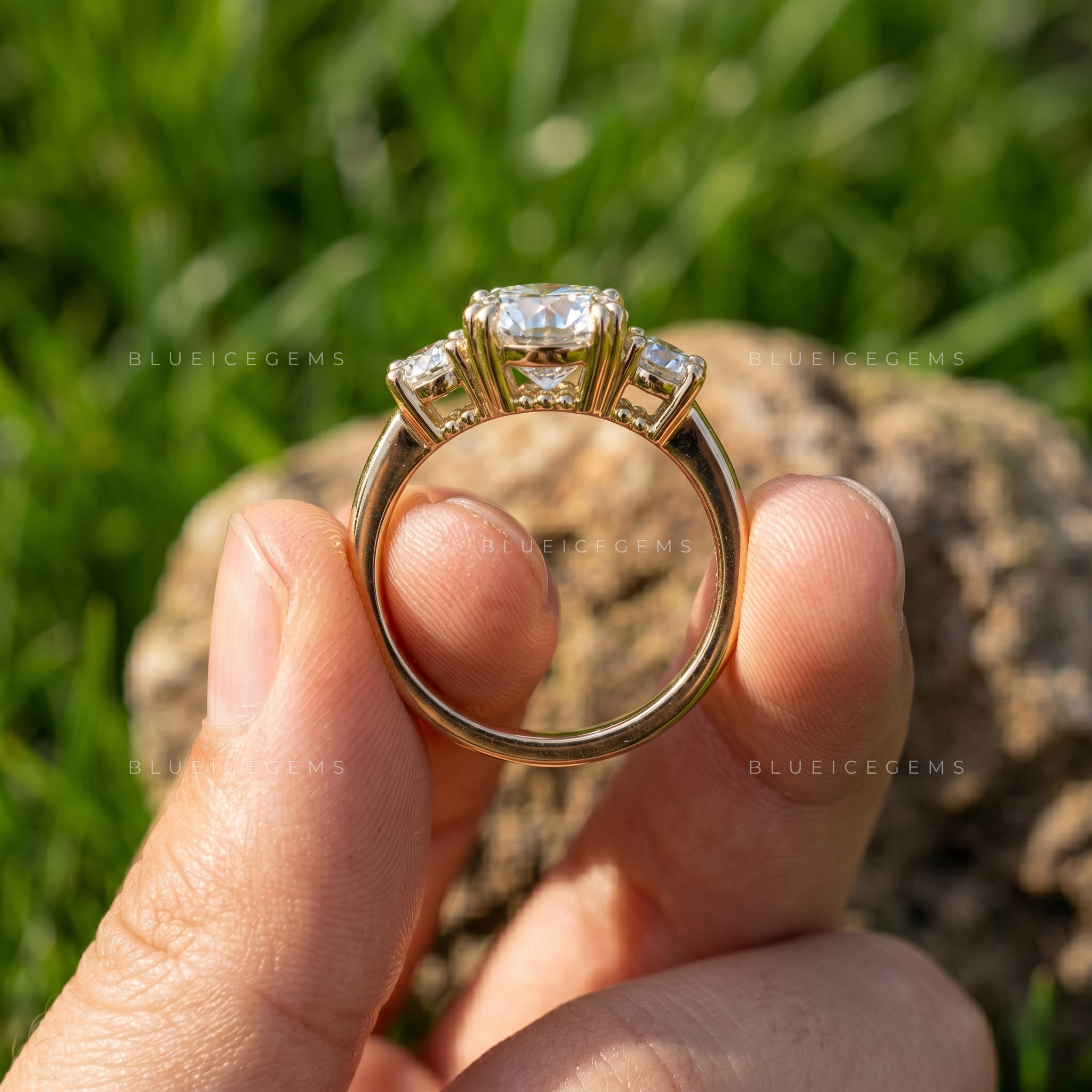 Radiant Trilogy Round Brilliant Cut Three-Stone Statement Ring