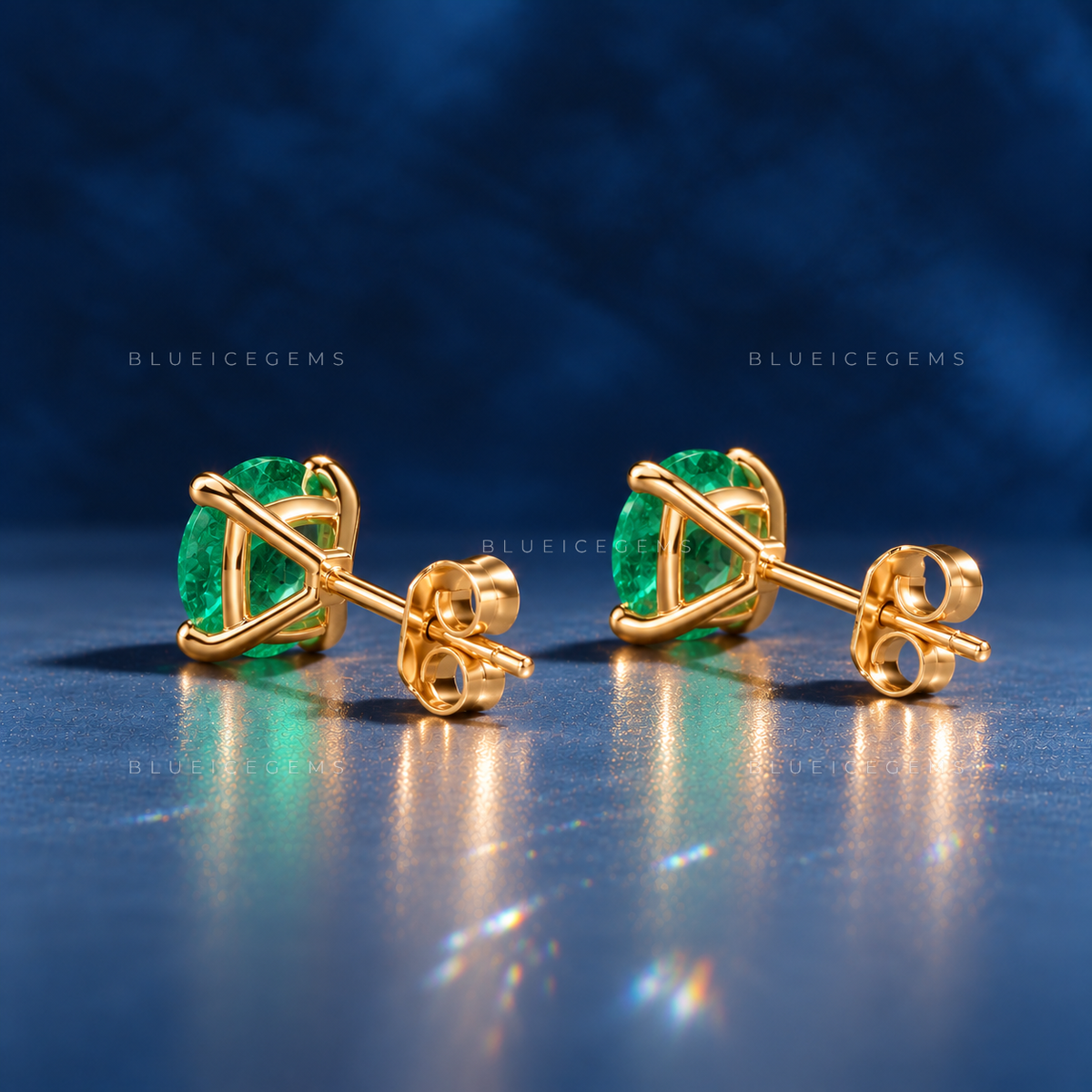 Classic Round Emerald Stud Earrings