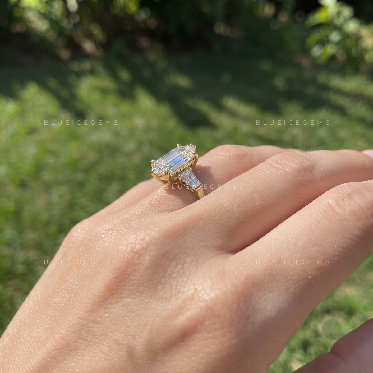 Evermore Elongated Hexagon Three-Stone Engagement Ring