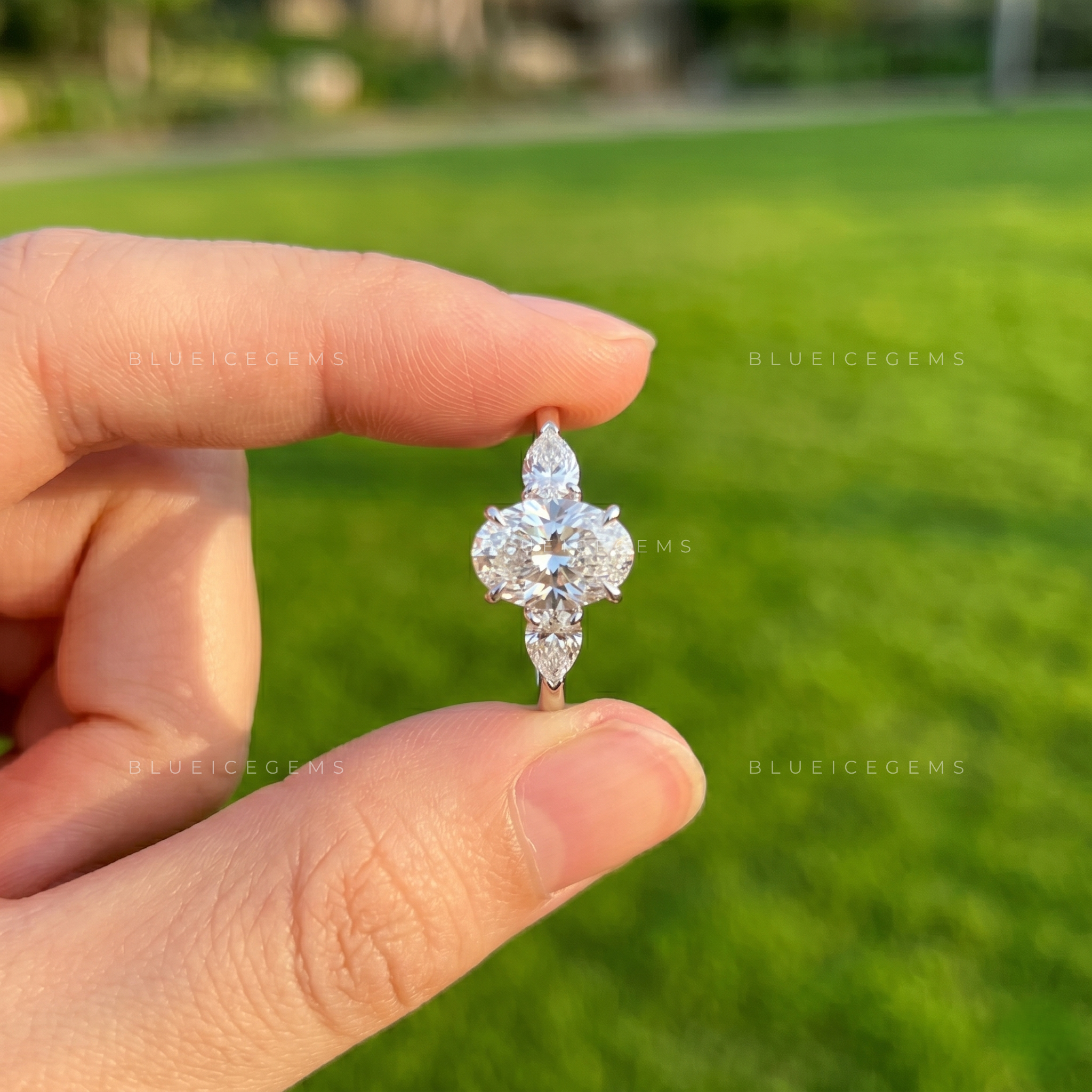 Ethereal Whispers Oval Cut Three-Stone Accent Engagement Ring