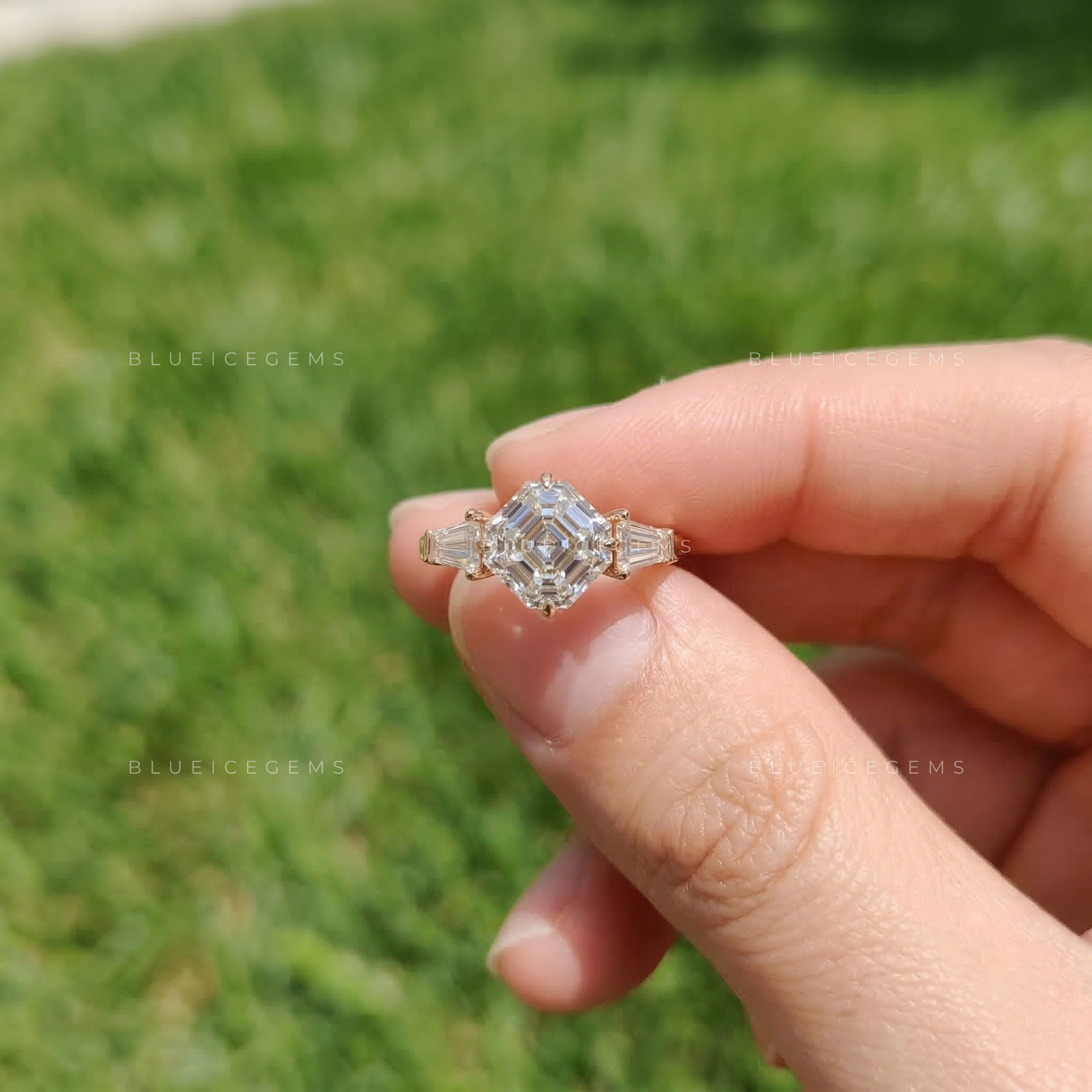 Luminous Octavia Cut Tapered Baguette Hidden Halo Ring