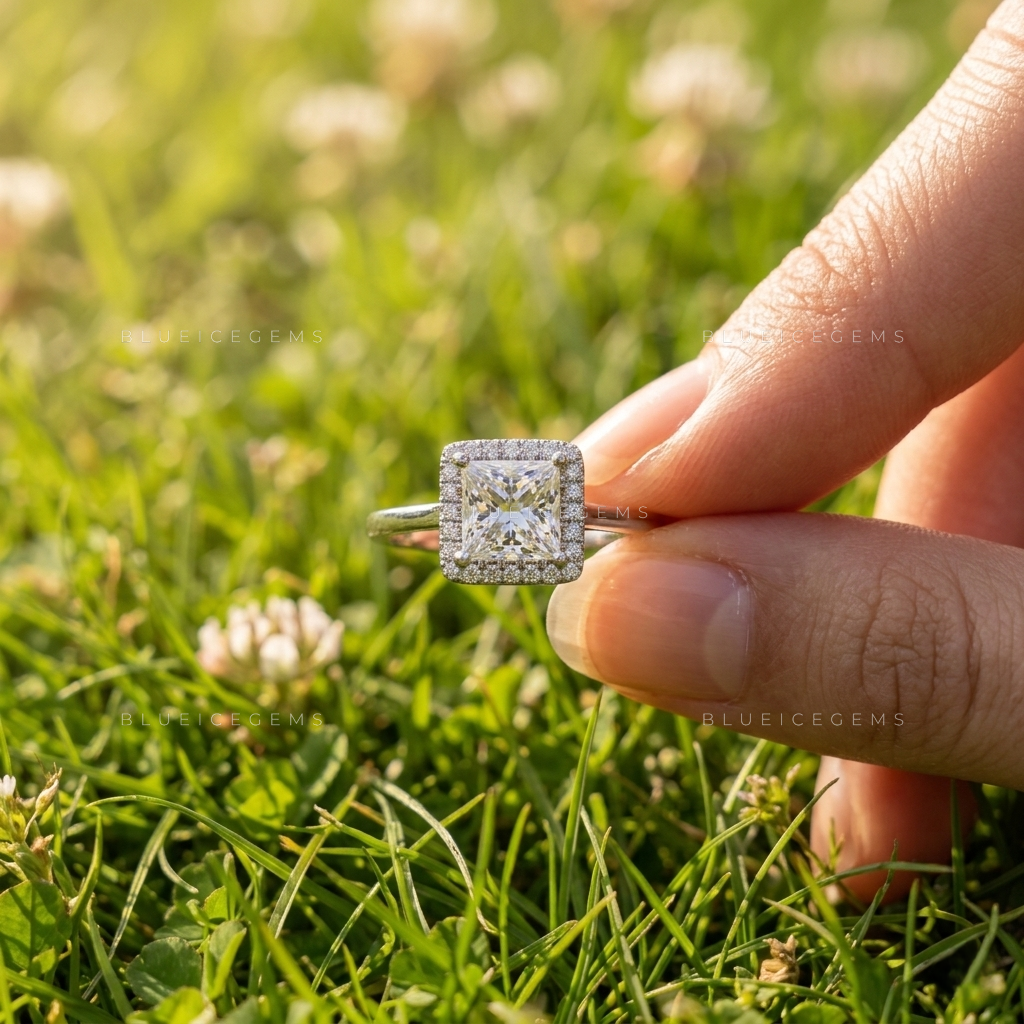 Exquisite Princess Cut Centerpiece with Sparkling Round Accent Stones