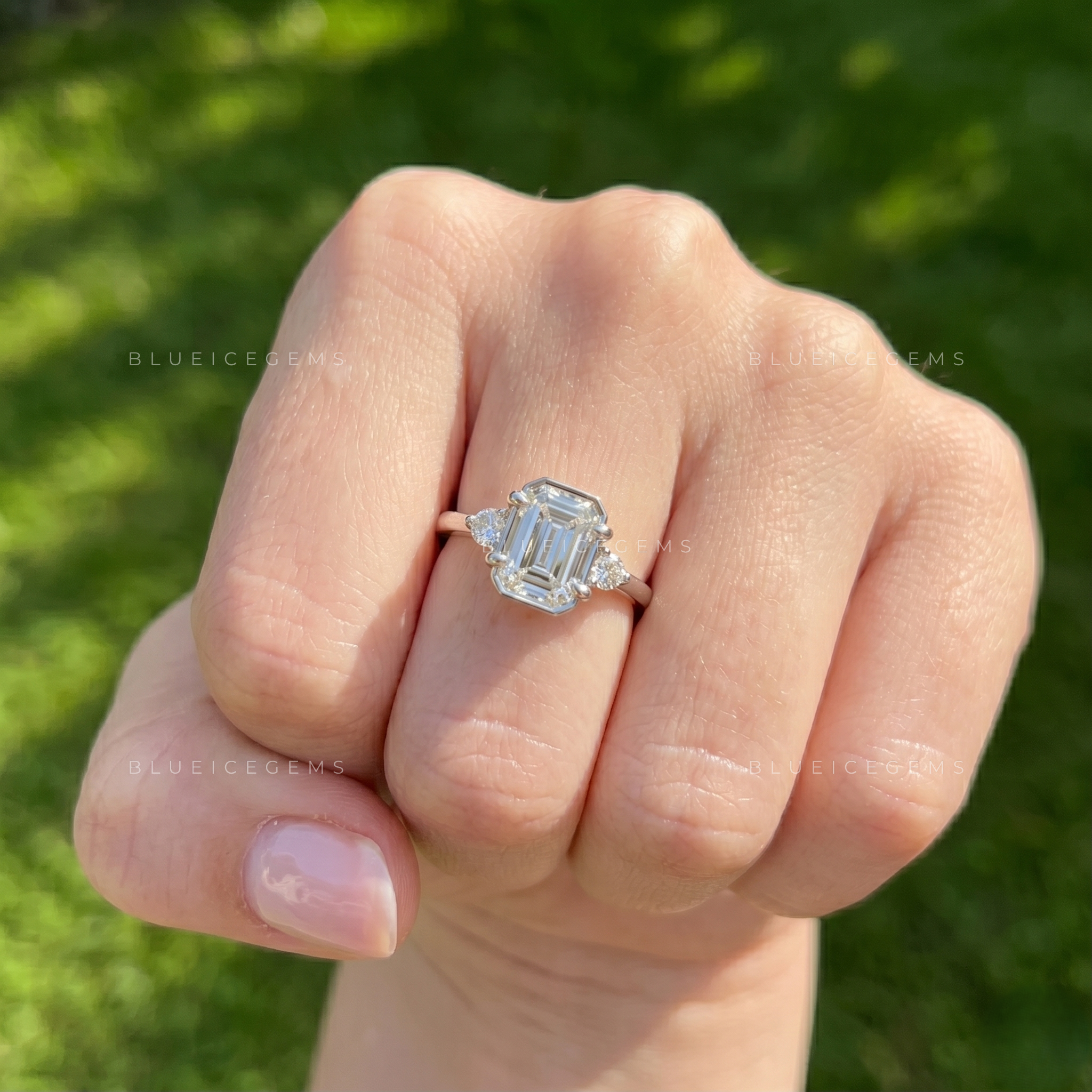 Sophisticated Allure Emerald Cut Two Stone Accent Engagement Ring