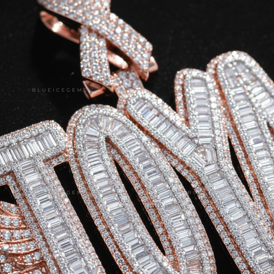 The "TOYA" Seraphic Sovereign: Baguette-Fusion Script & Iced Ribbon Bail