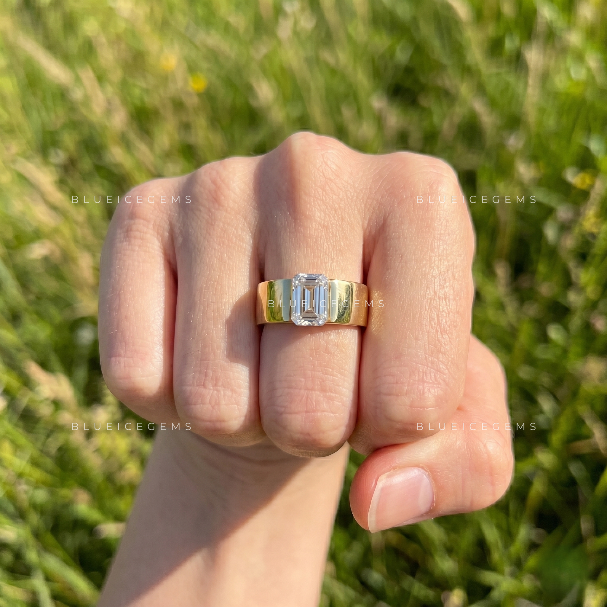 Geometric Splendor Emerald Cut Tension Engagement Ring