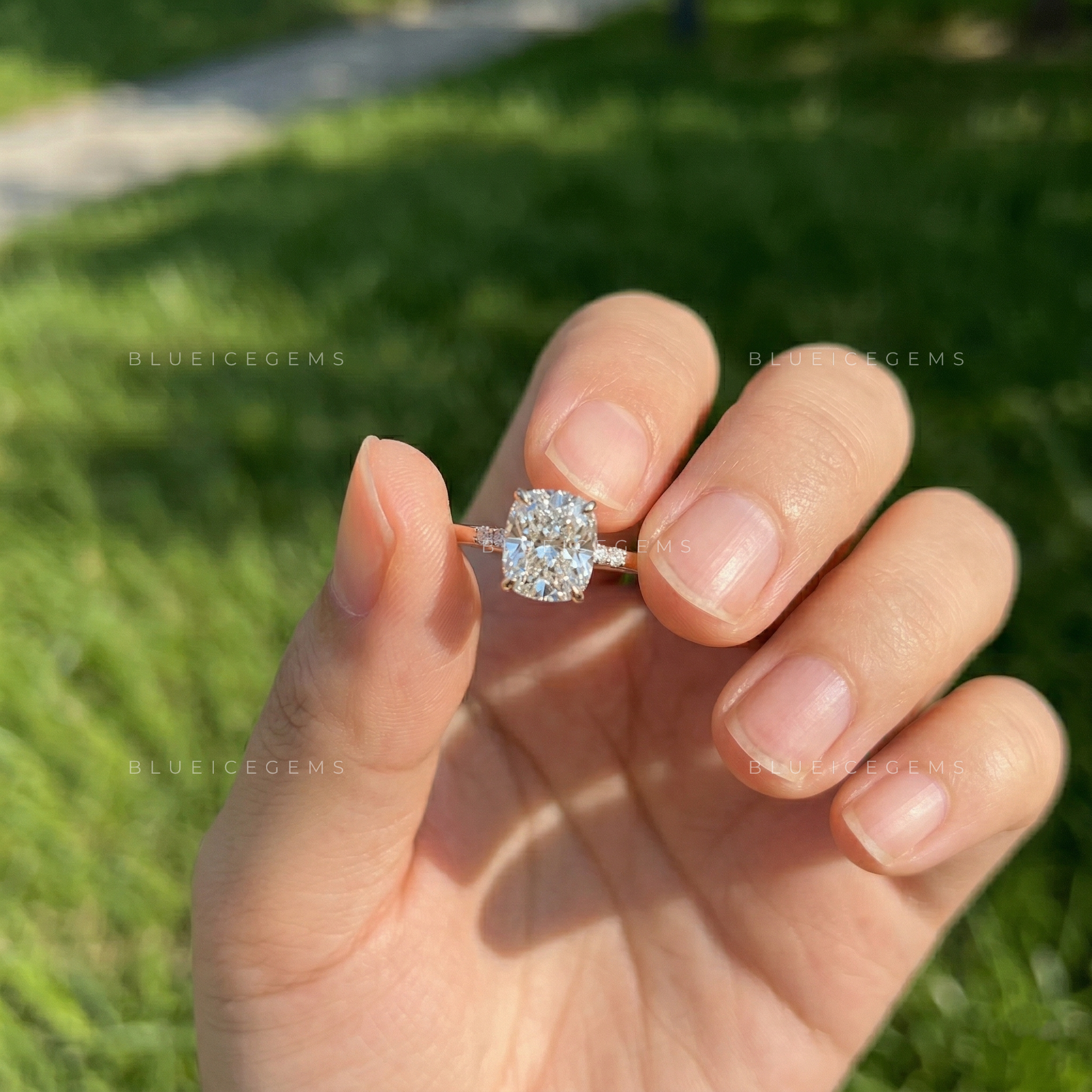 The "Secret Sparkle" Elongated Cushion: Hidden Halo Dream Ring
