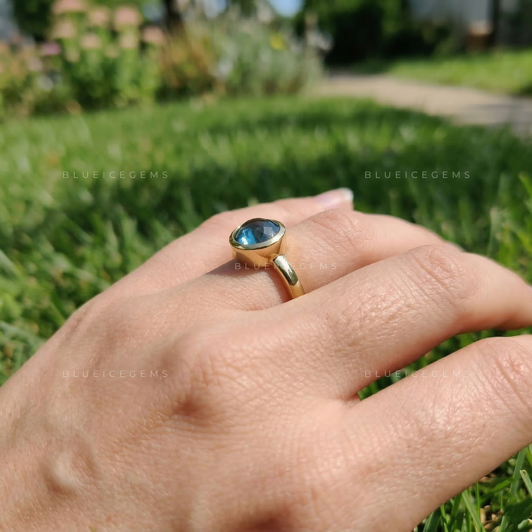 Aquamarine Rose Cut Solitaire Ring