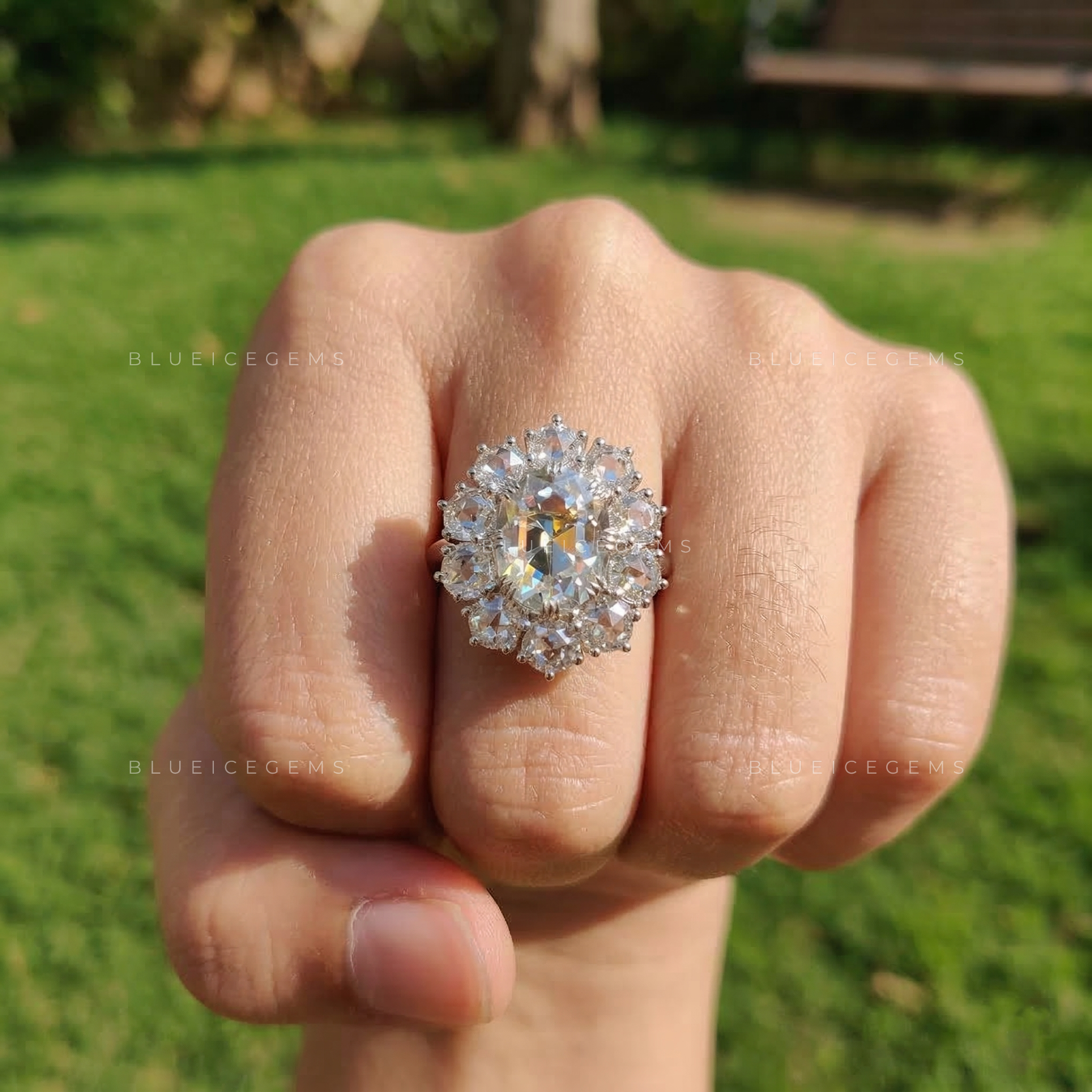 Antique Grandeur Oval Rose Cut Cathedral Statement Ring