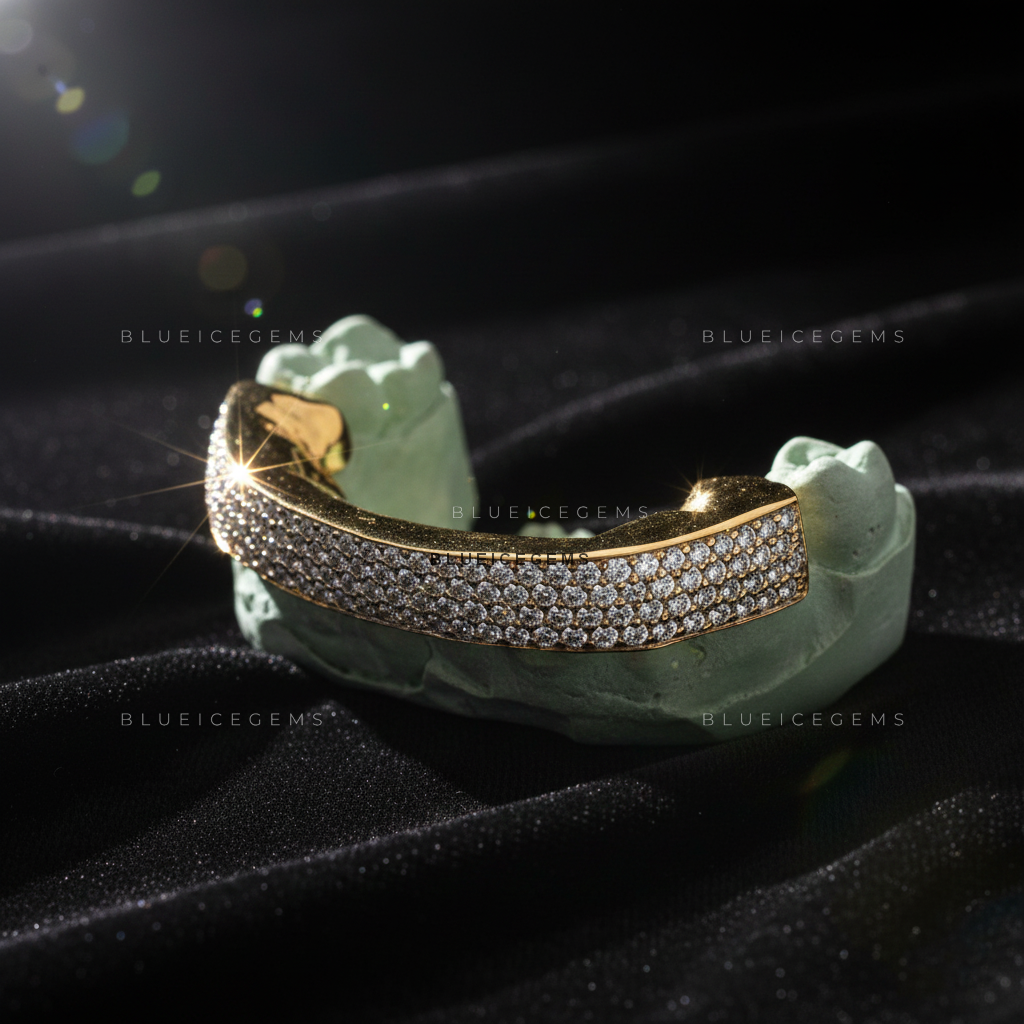 High-Polish Gold & Diamond Bridge Grillz