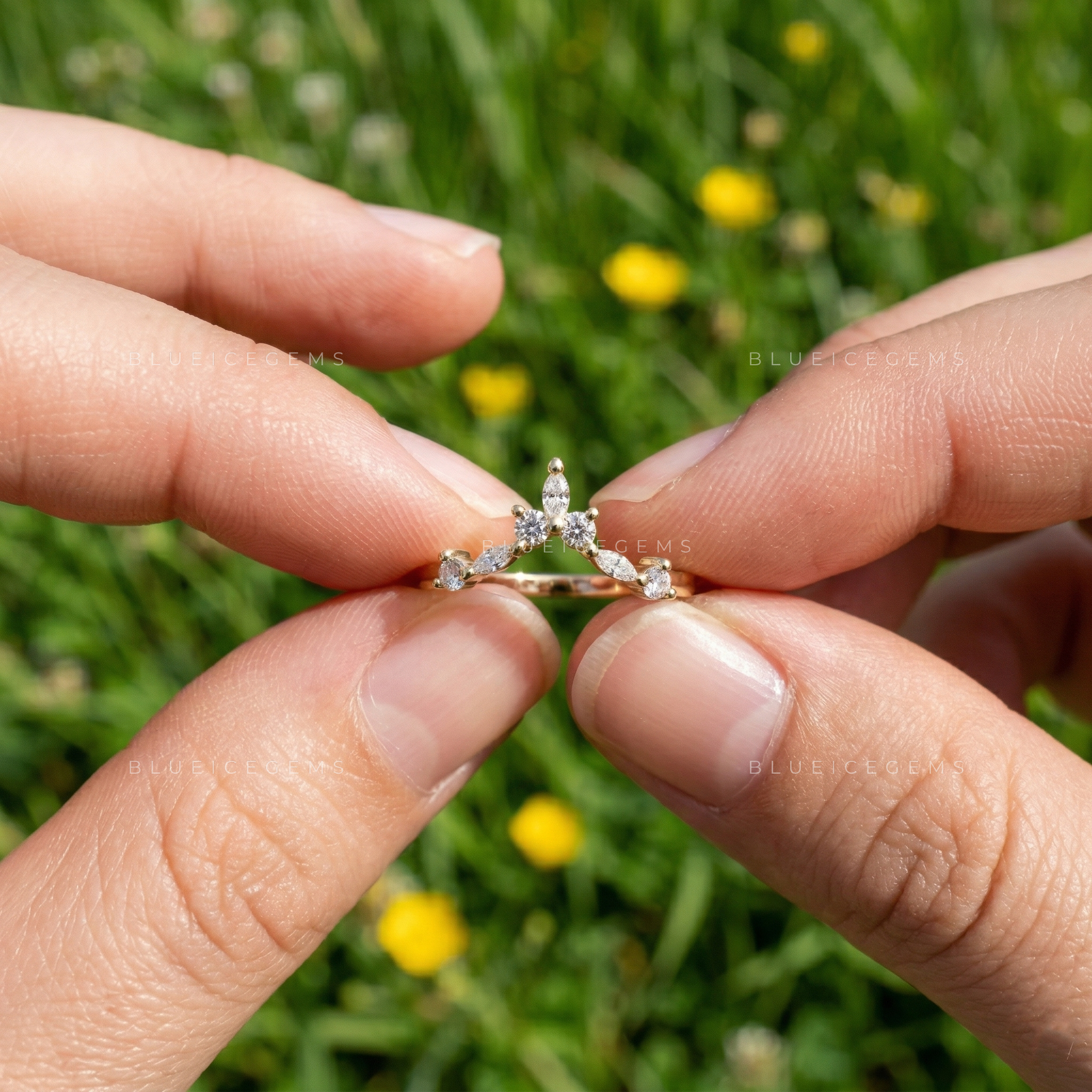 Nature-Inspired Marquise and Round Diamond Floral Band