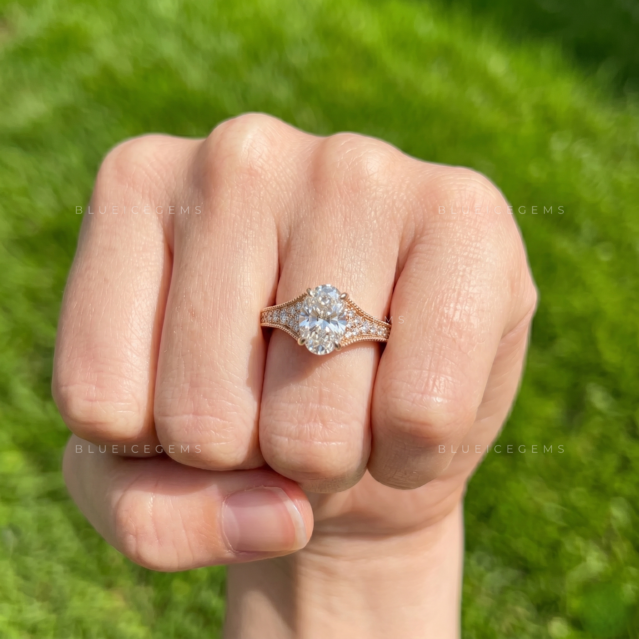 Antique Splendor Oval Cut Vintage Cluster Accent Proposal Ring