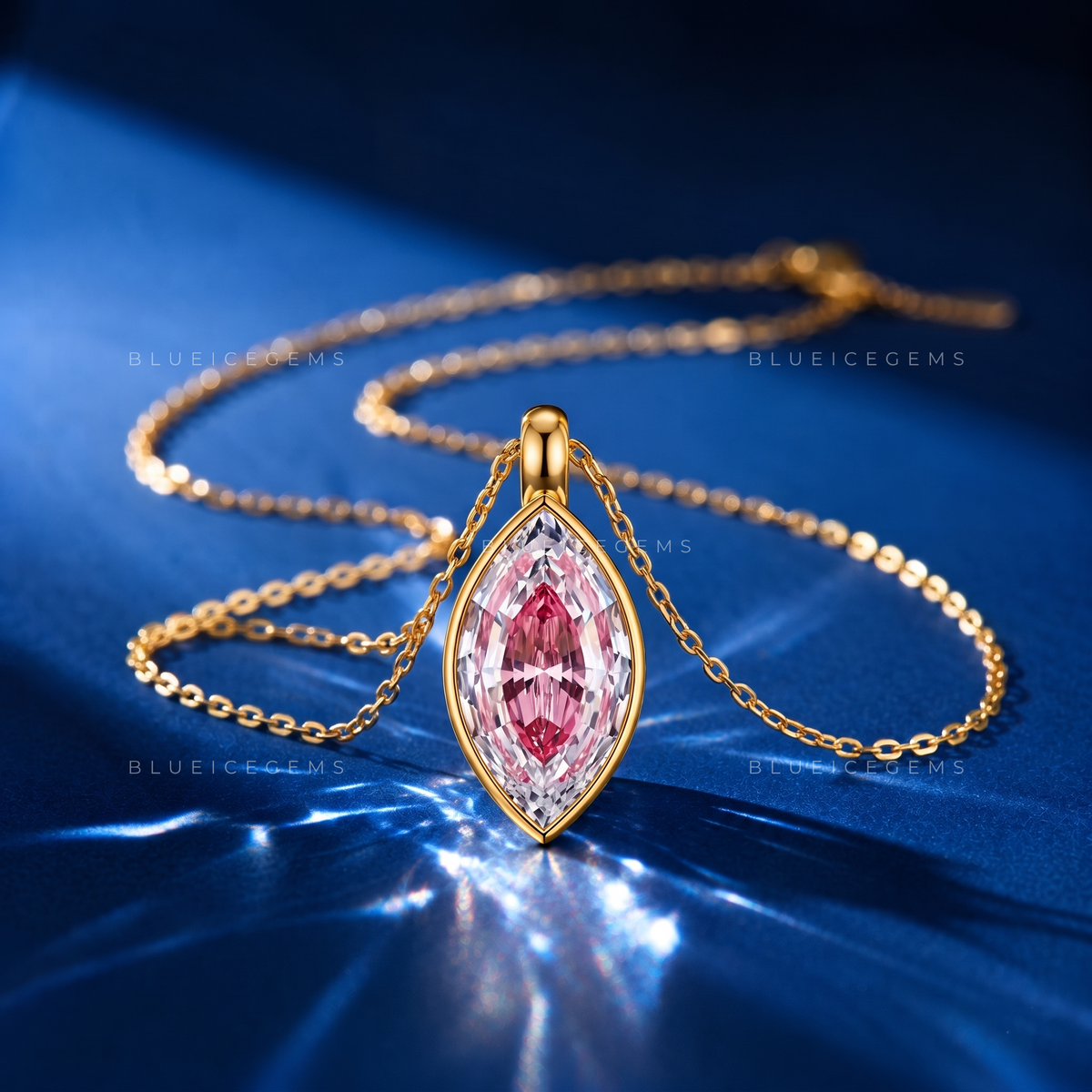Two Tone Marquise Step Cut Diamond Pendant