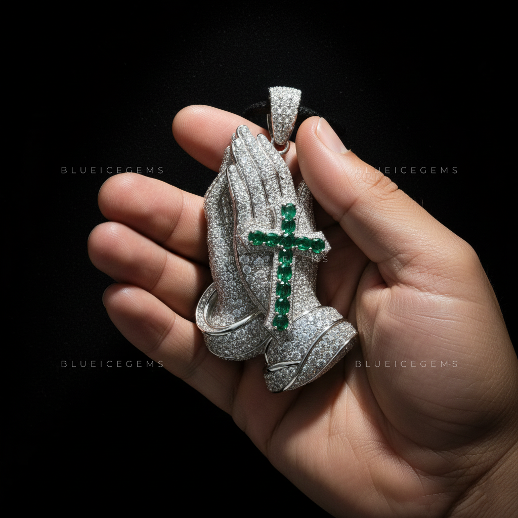 The Devotional Sovereign: Emerald Cross & Diamond Praying Hands