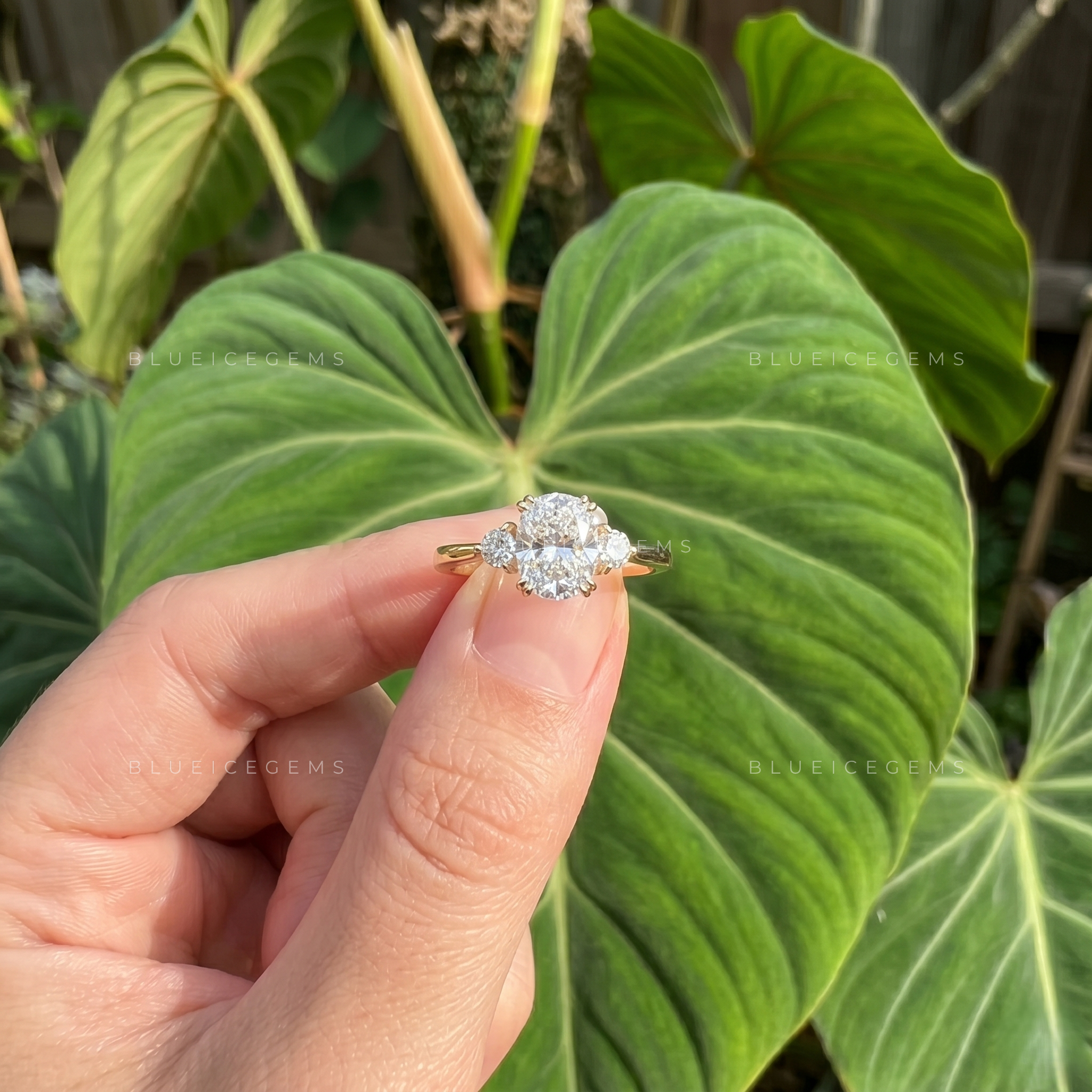 Luminous Grace Oval Cut Three Stone Engagement Ring