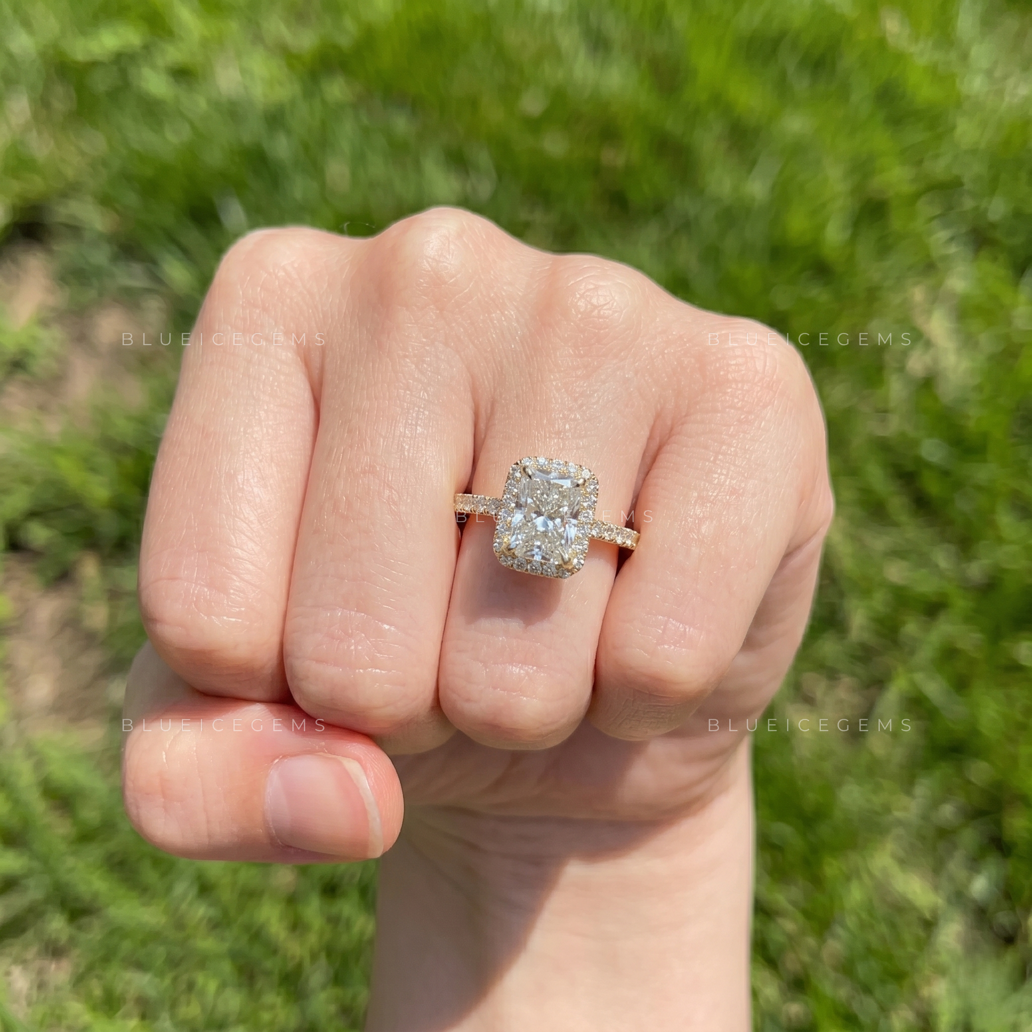 Shimmering Halo Radiant Brilliant Cut Engagement Ring