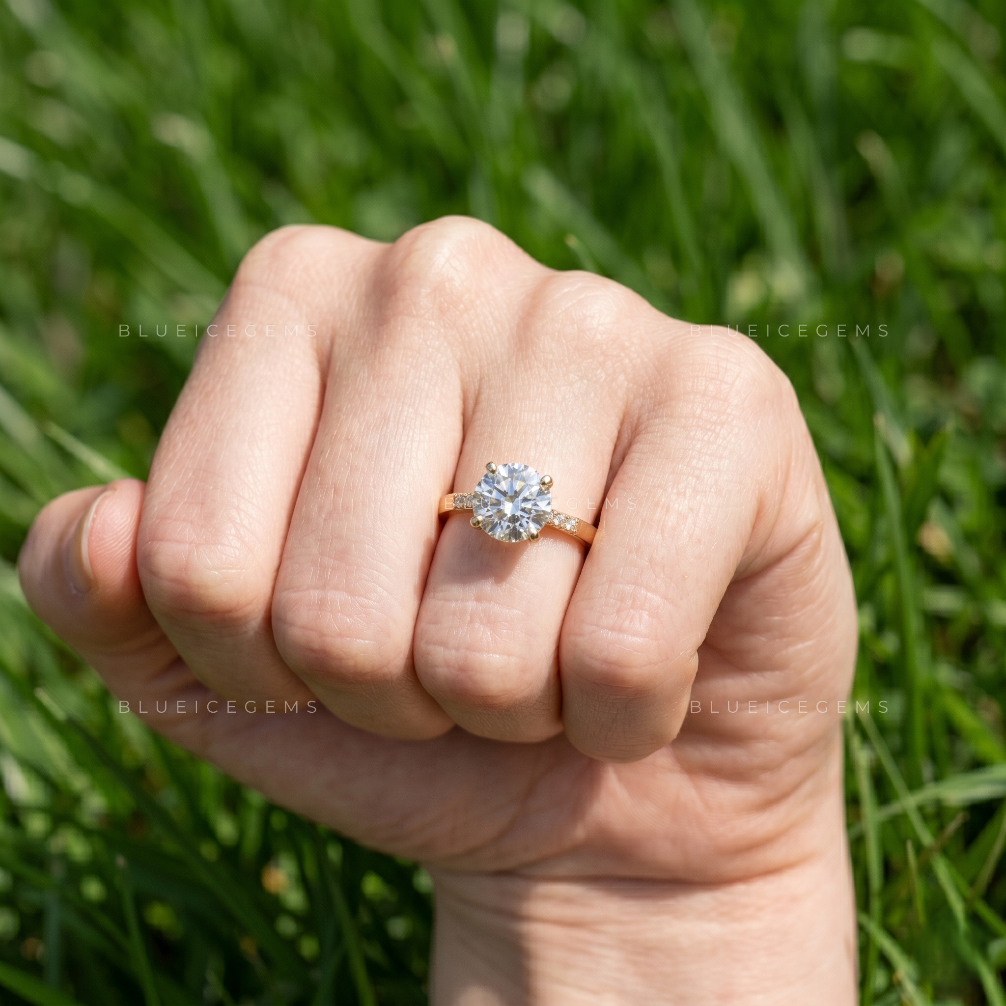 Celestial Shimmer Round Brilliant Pavé Accent Engagement Ring