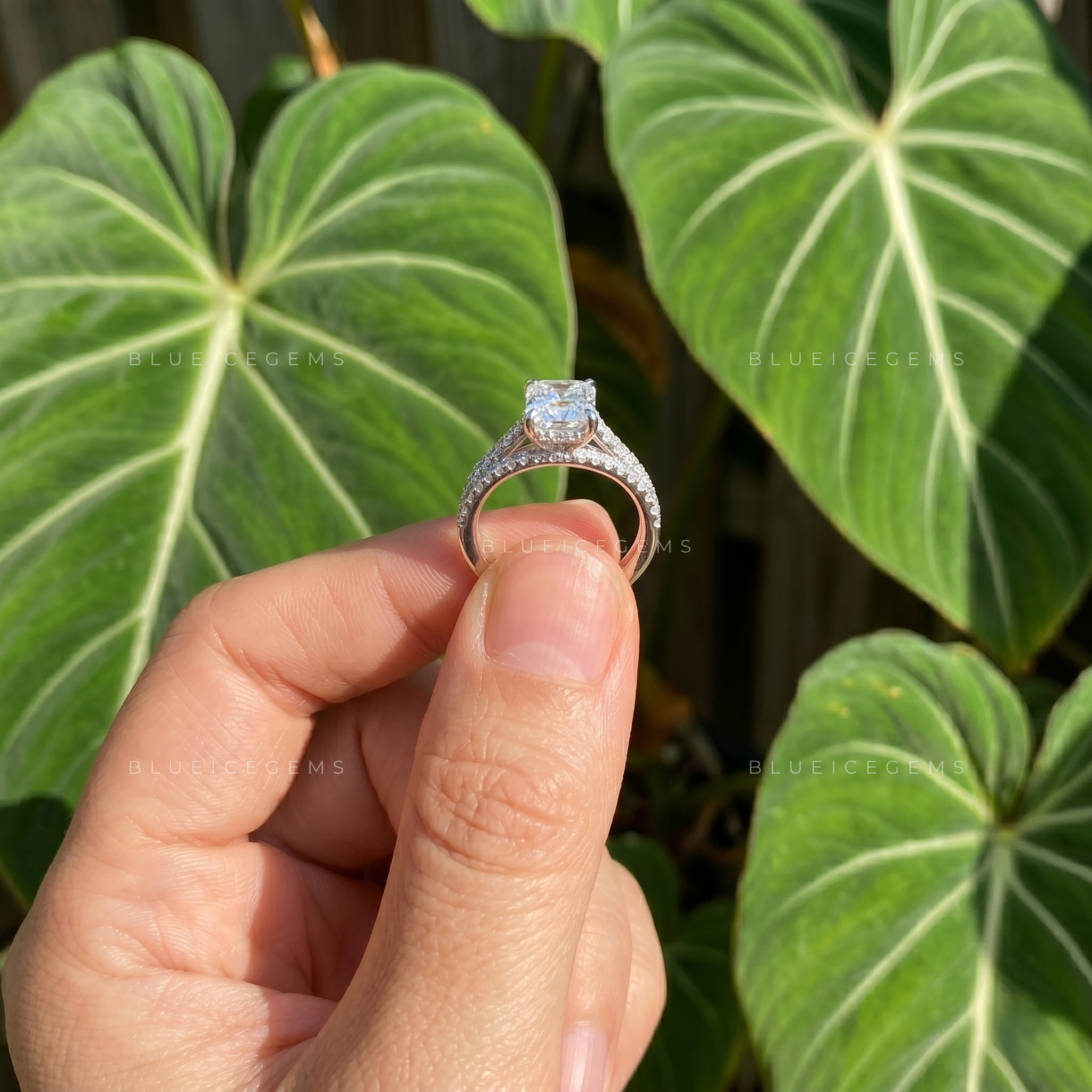Architectural Grace Radiant Cut Split Shank Cathedral Engagement Ring