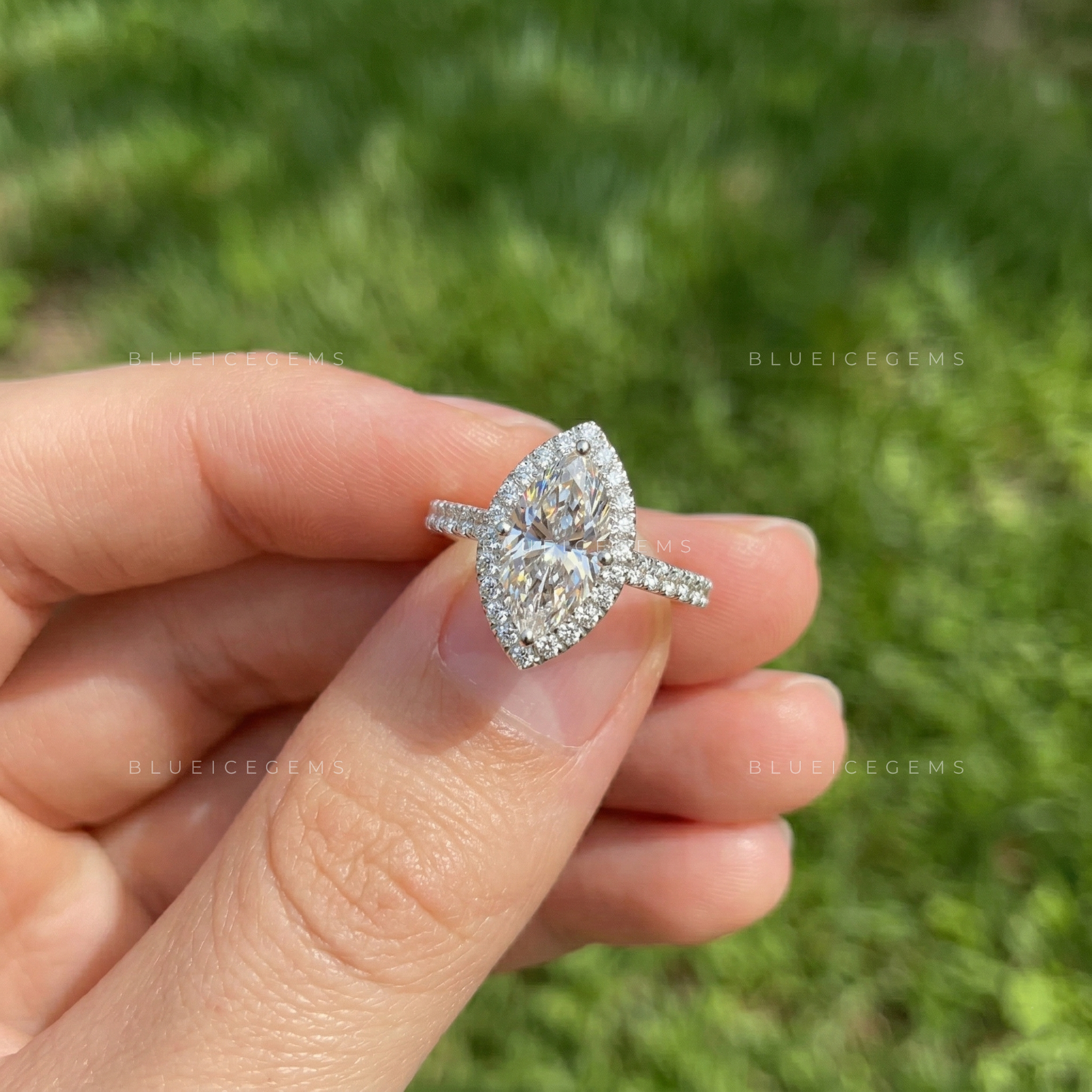 Regal Silhouette Marquise Cut Pavé Engagement Ring
