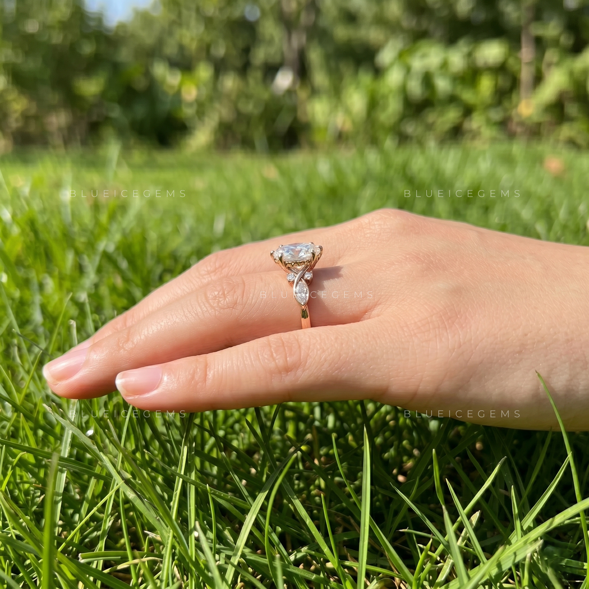 Ethereal Harmony Oval Cut Delicate Accent Trilogy Ring