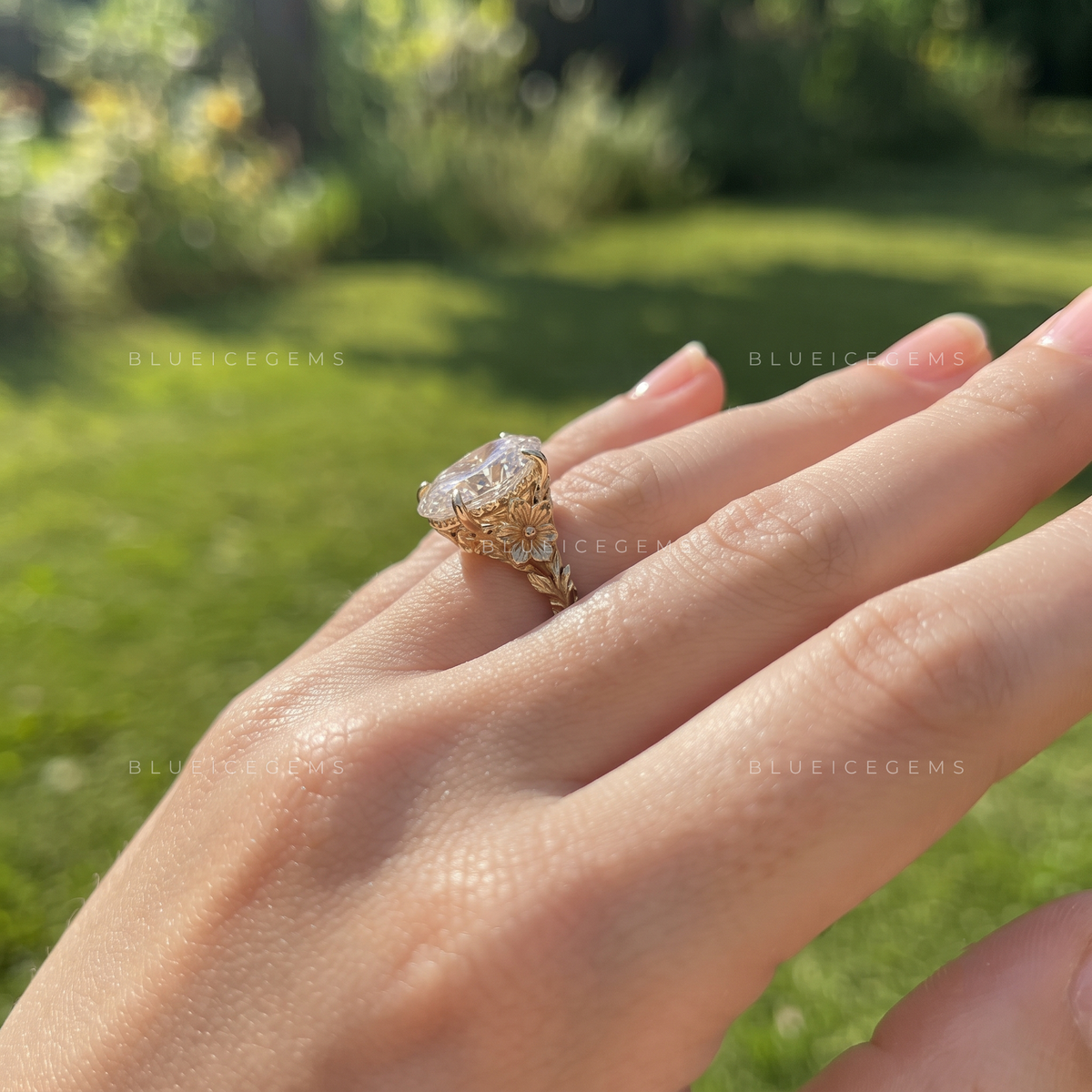 Moval Cut Sculpted Band Engagement Ring