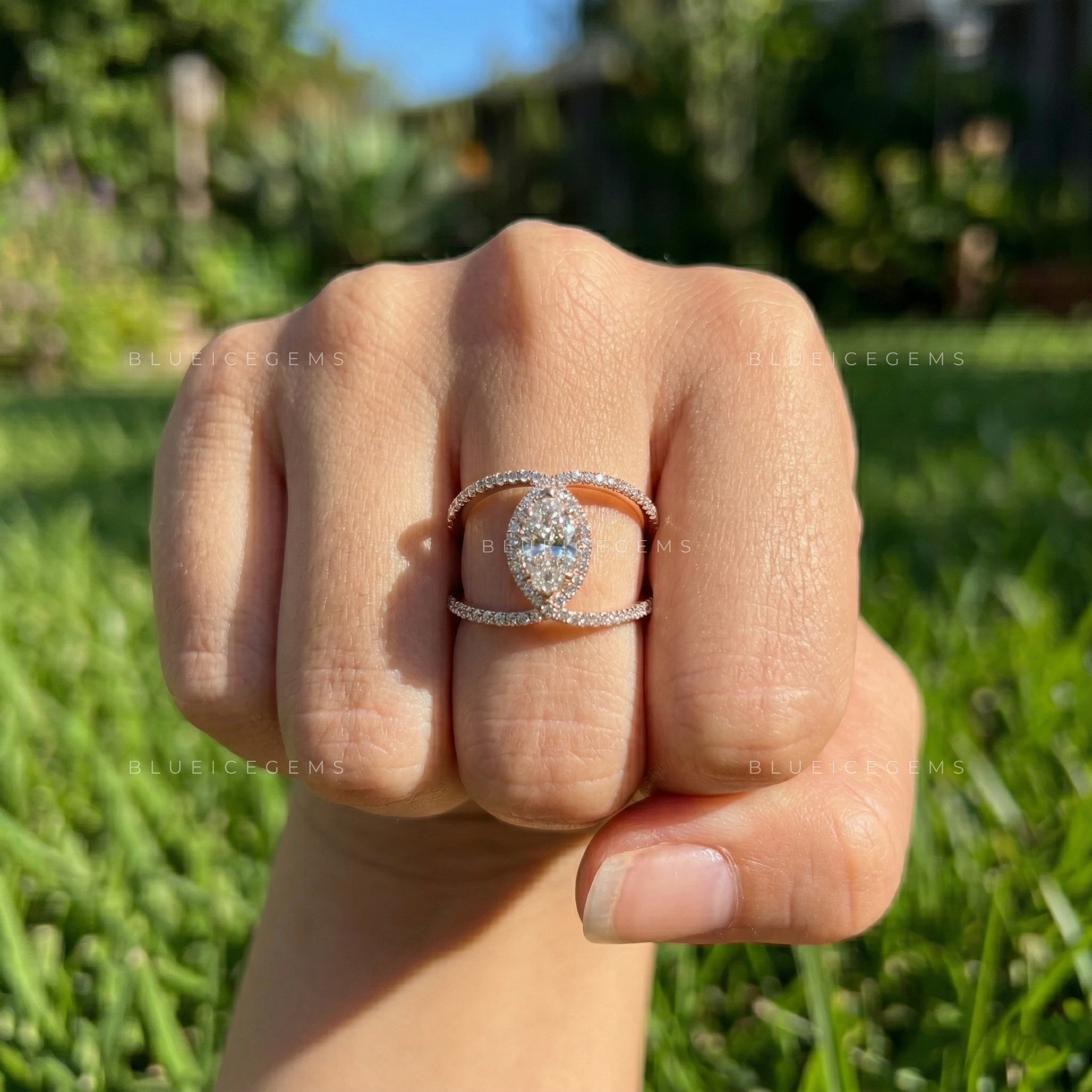 The "Ethereal Glow" Marquise Halo: A Bold Split Shank Masterpiece