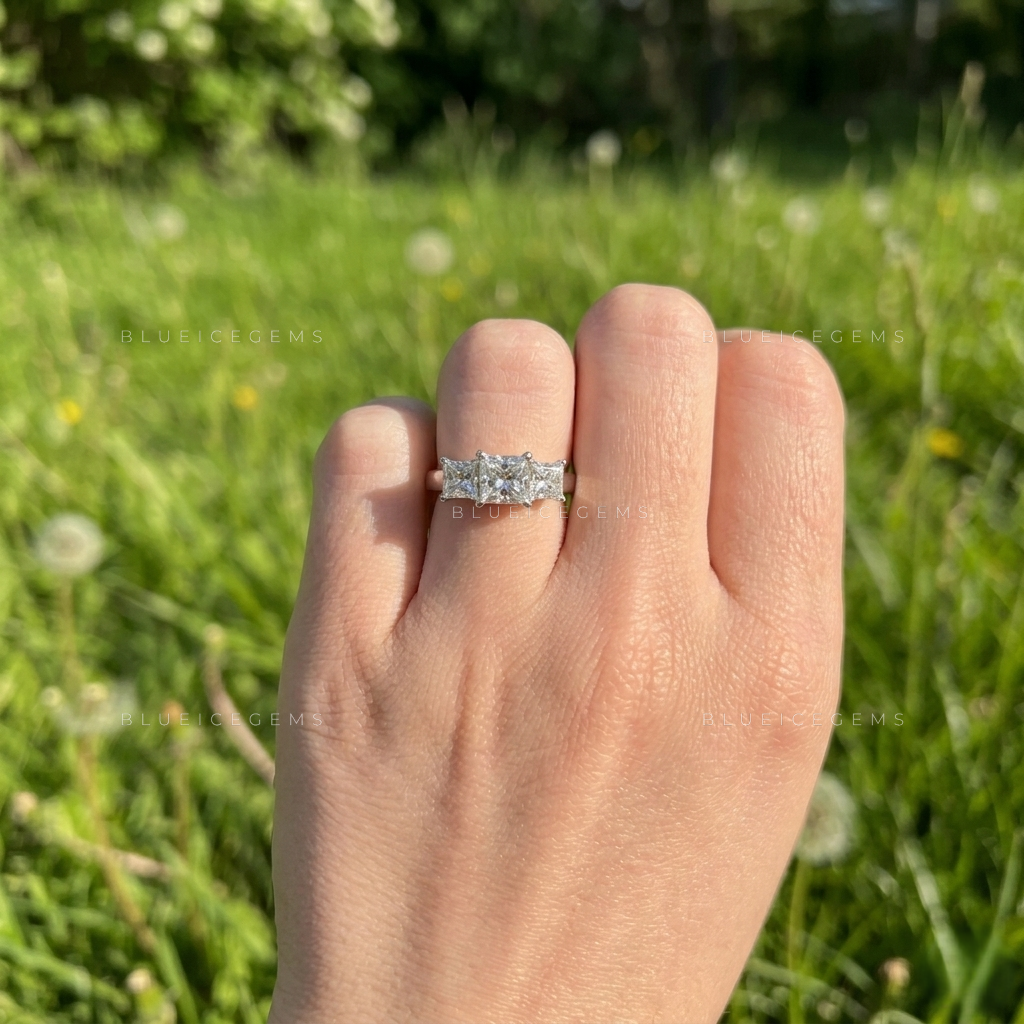 Bold Princess Cut Three-Stone Architectural Engagement Band