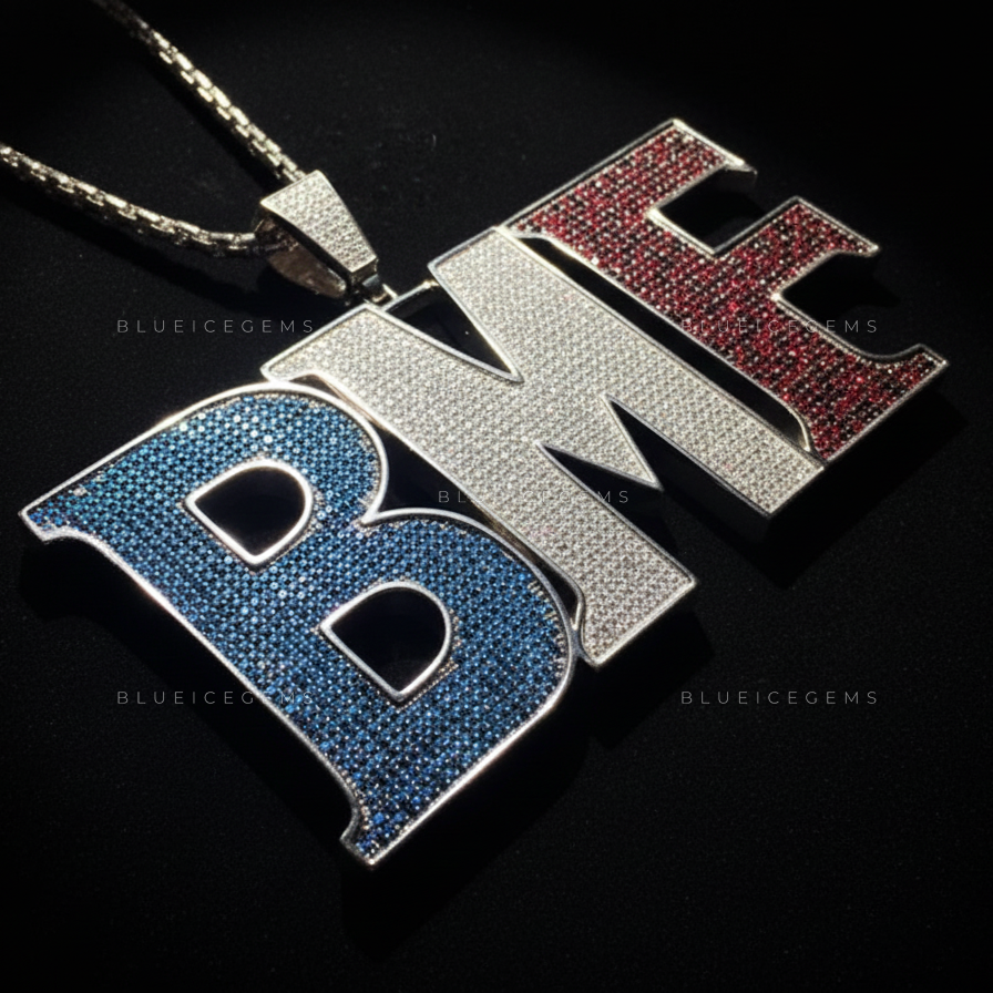The "BMF" Tri-Tone Authority: Blue, White, & Crimson Multi-Stone Initial Pendant