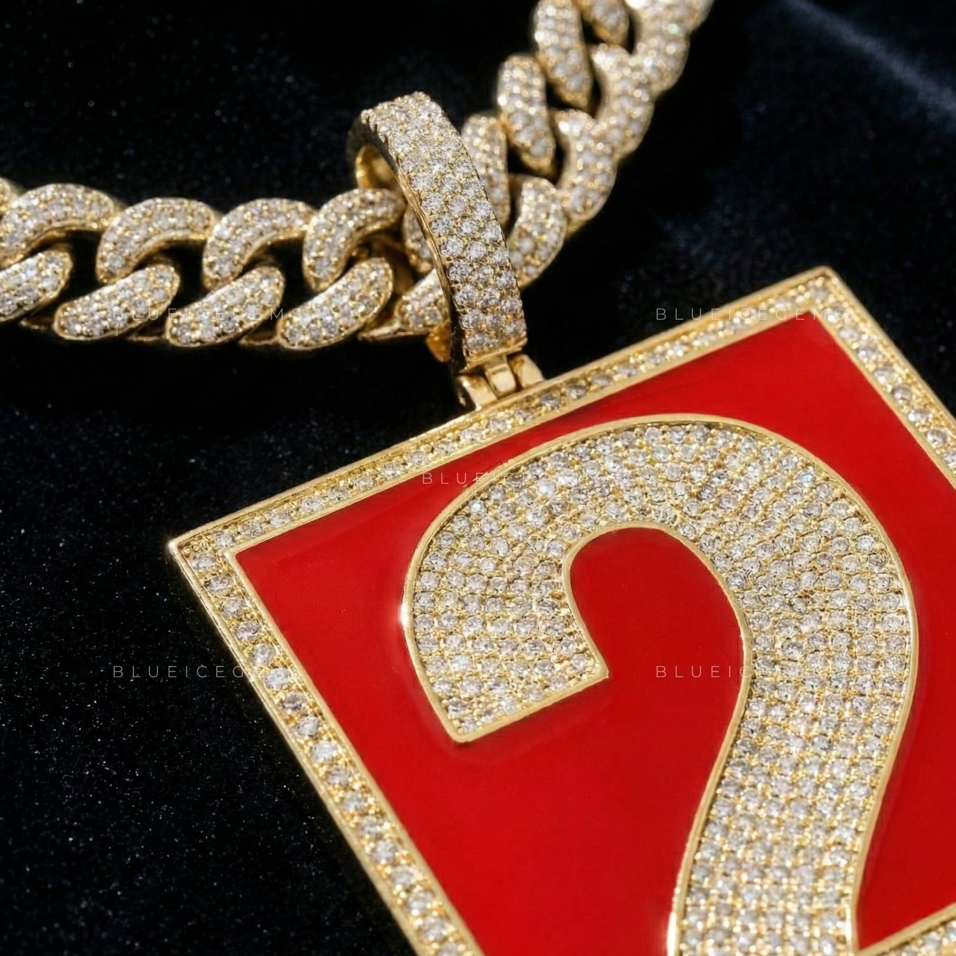 The "2 HUNDRID" Crimson Tablet: Enamel Mosaic & Iced-Out Numerology Pendant