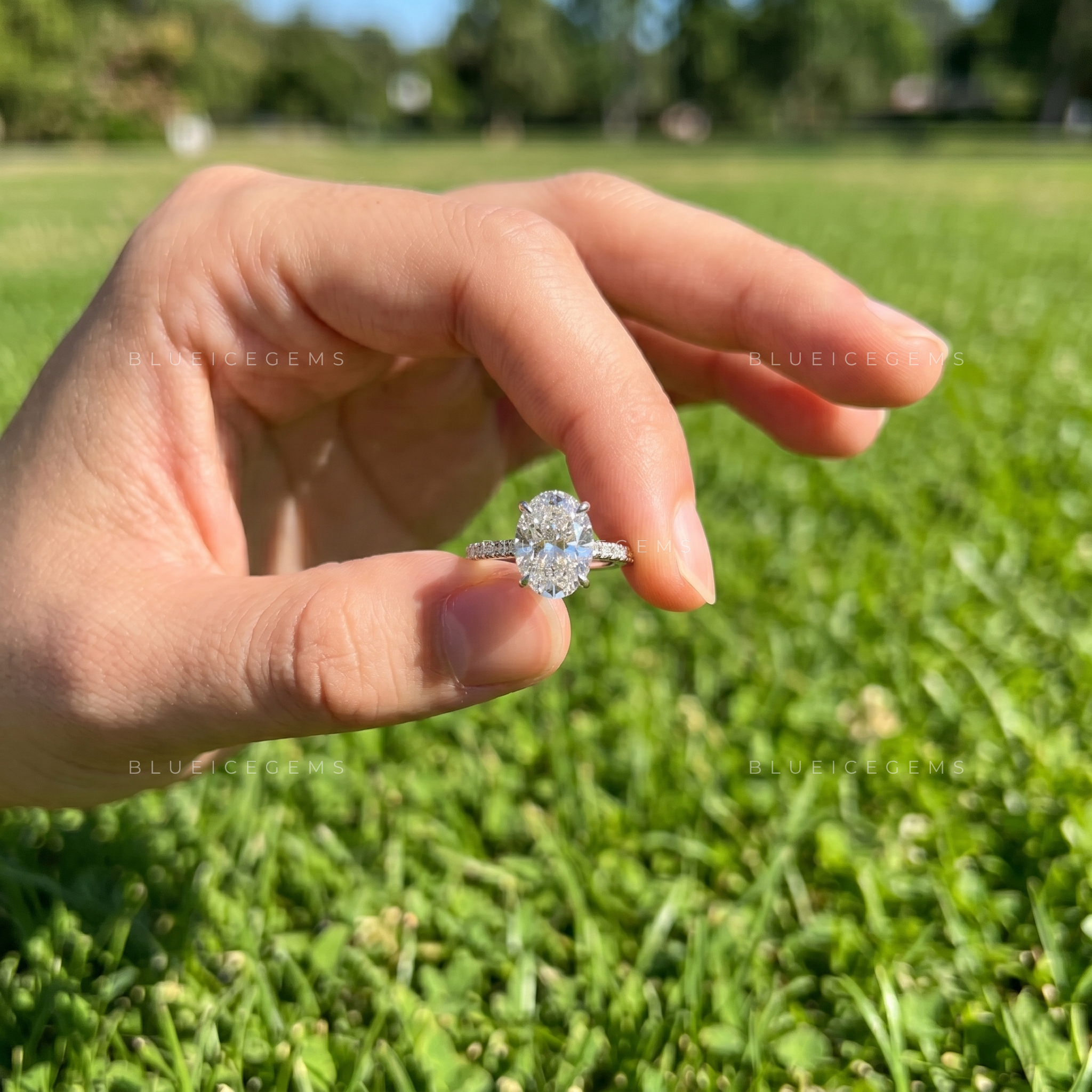 Radiant Constellation Oval Brilliant Cut Pavé Accent Engagement Ring