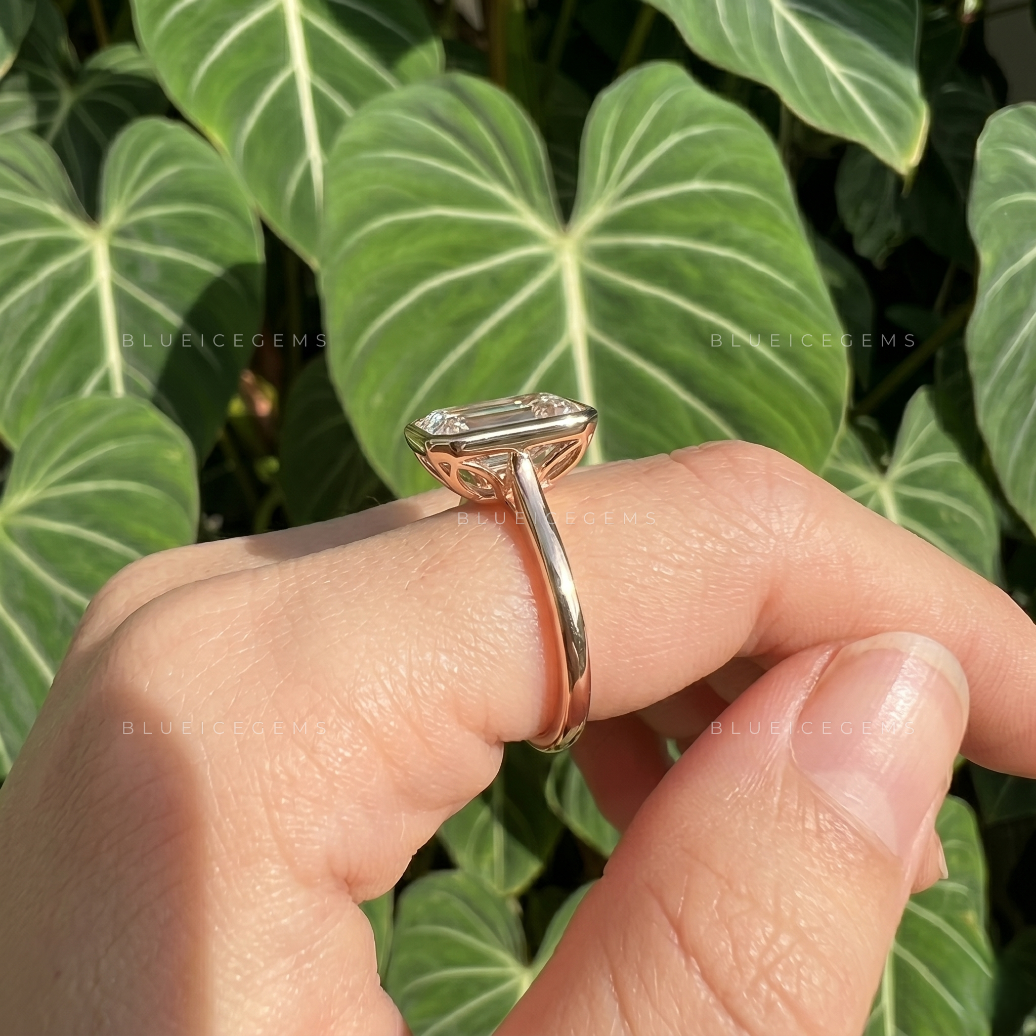 Sleek Modernity Emerald Cut Full Bezel Solitaire Engagement Ring