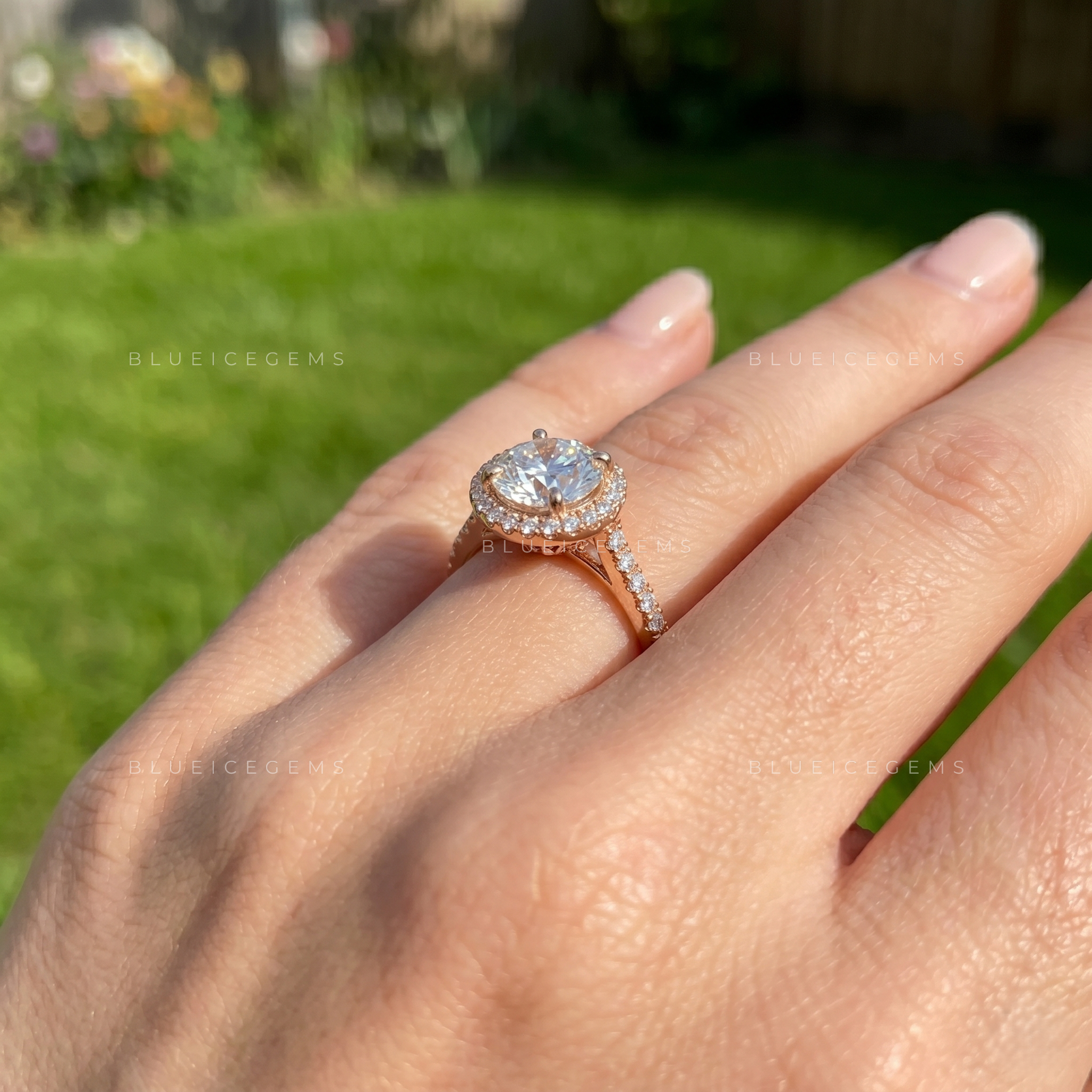 Celestial Sparkle Round Brilliant Cut Halo Tapered Pave Engagement Ring