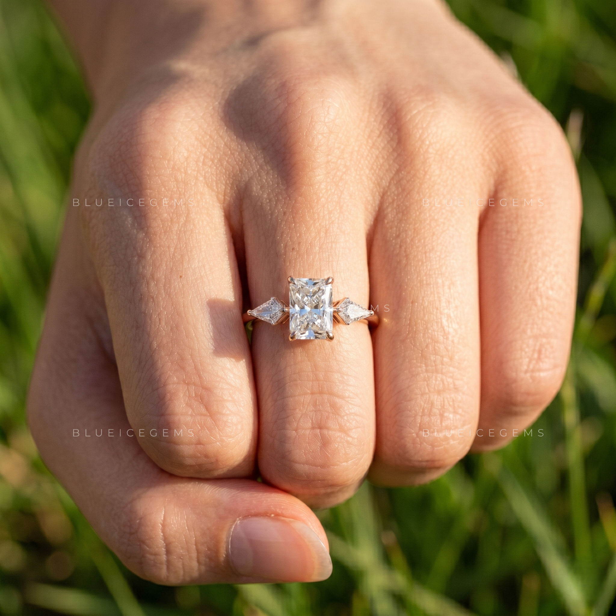 Imperial Splendor Radiant Cut Trilogy Side Kite Engagement Ring