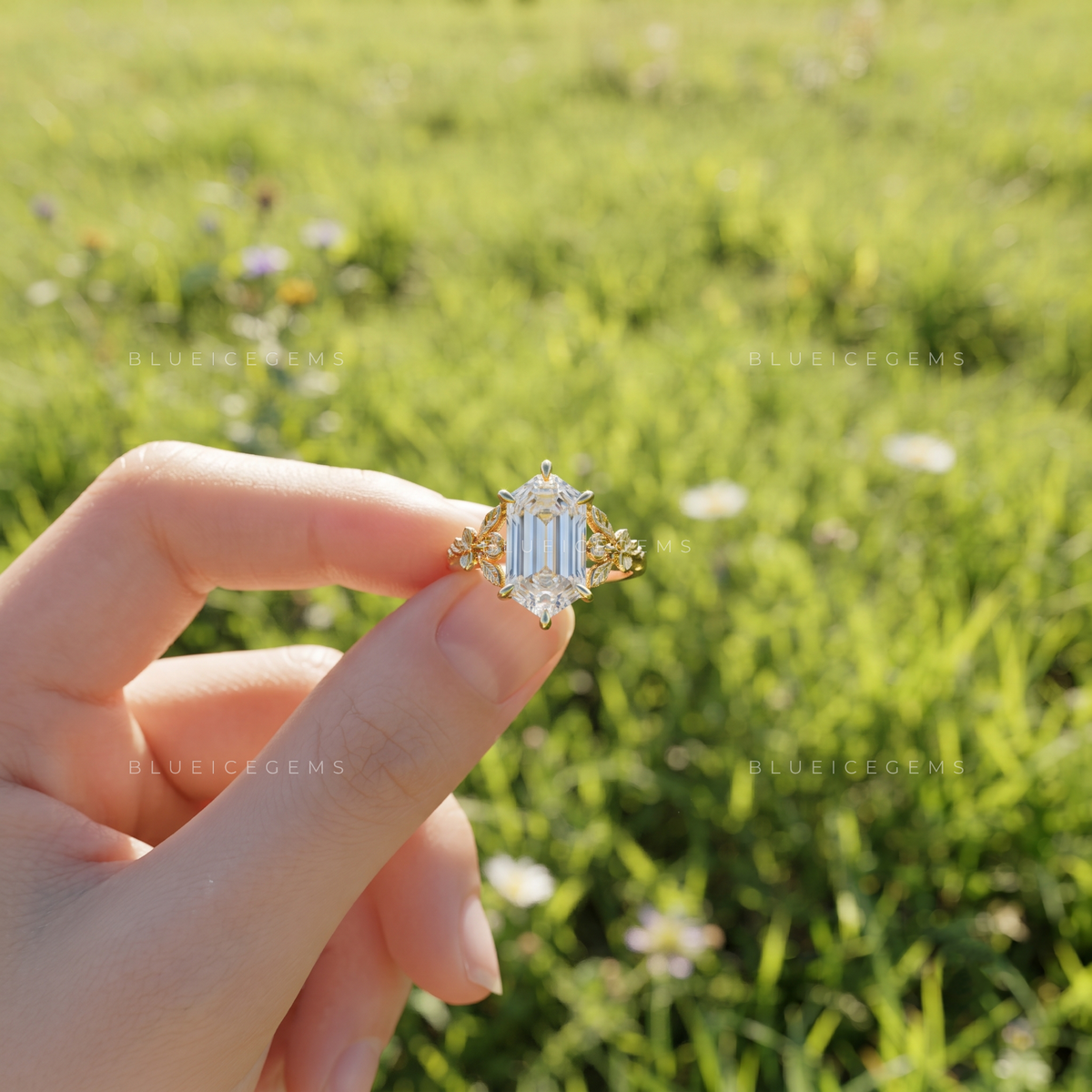 Elongated Hexagon Ivy Elegance Engagement Ring