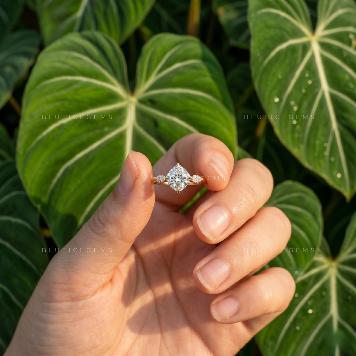 Timeless Harmony Cushion Cut Three-Stone Trilogy Engagement Ring