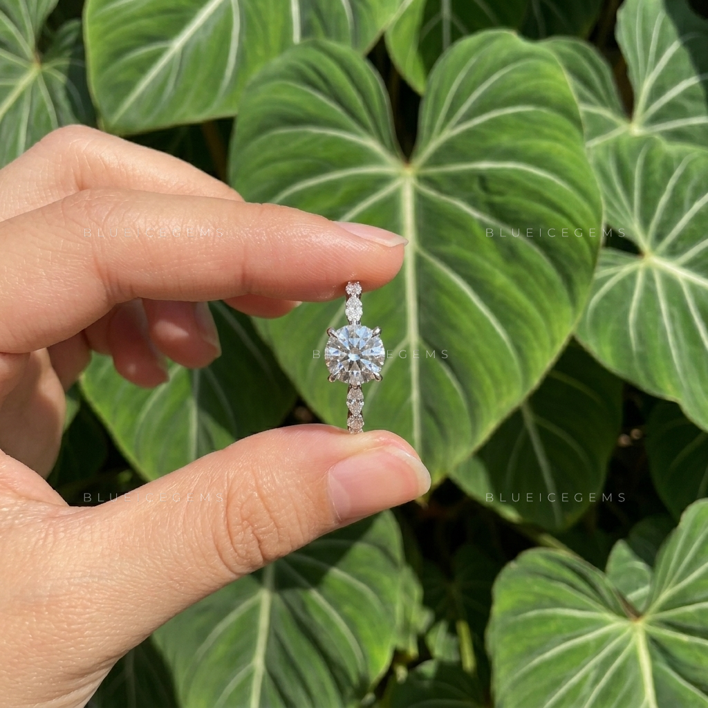Celestial Radiance Round Cut Pavé Accent Engagement Ring