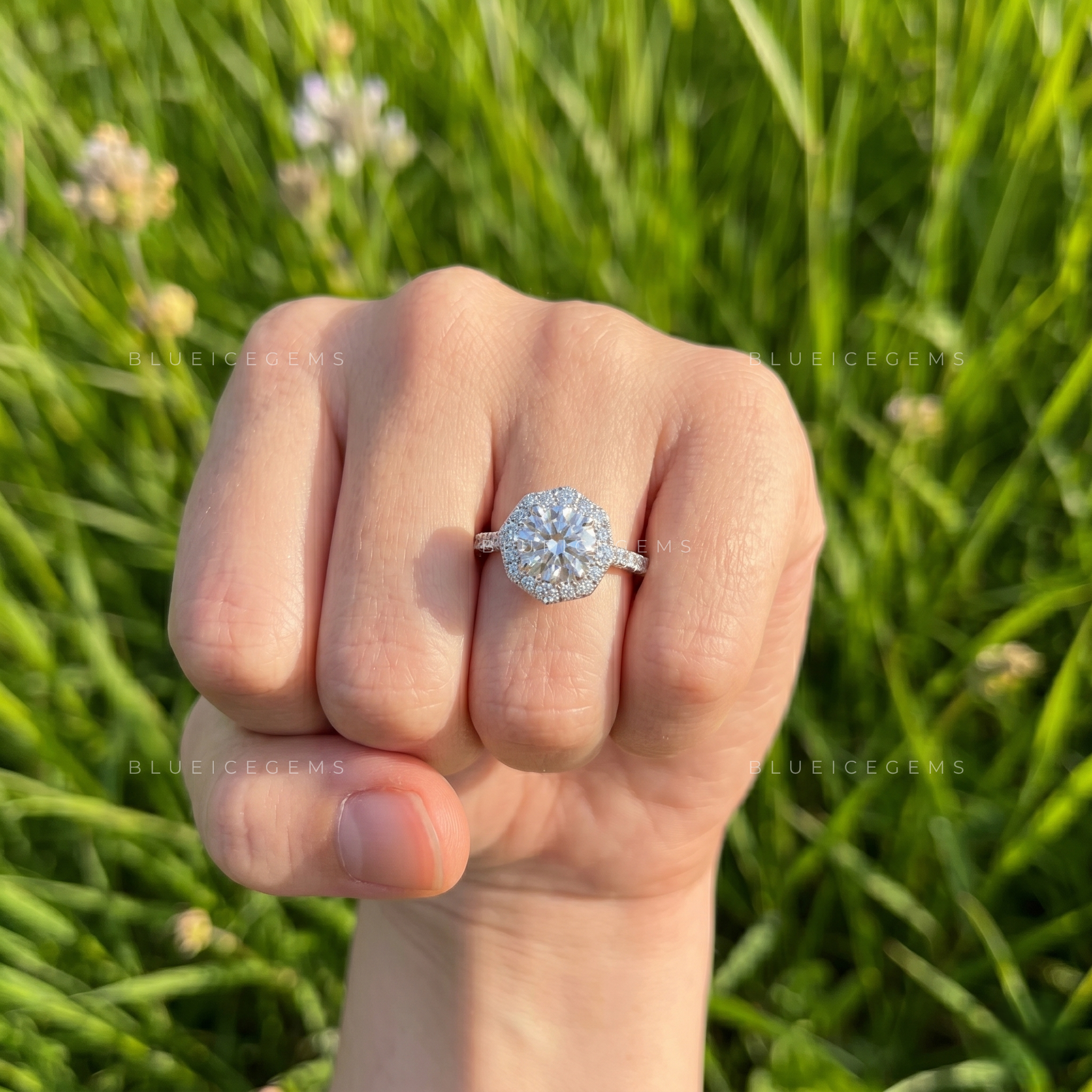 Celestial Shimmer Cushion Cut Halo Engagement Ring