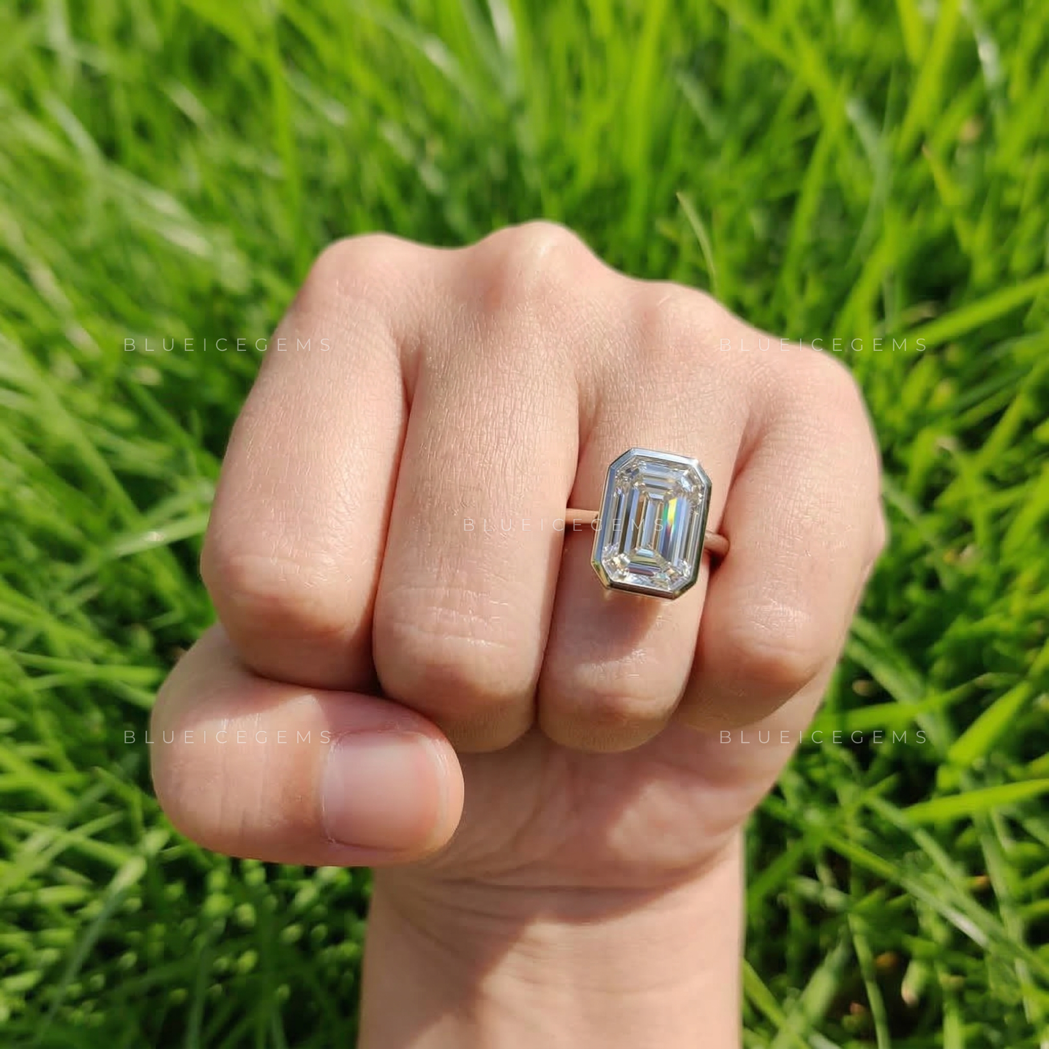 Modern Slate Emerald Cut Knife Edge Bezel Ring