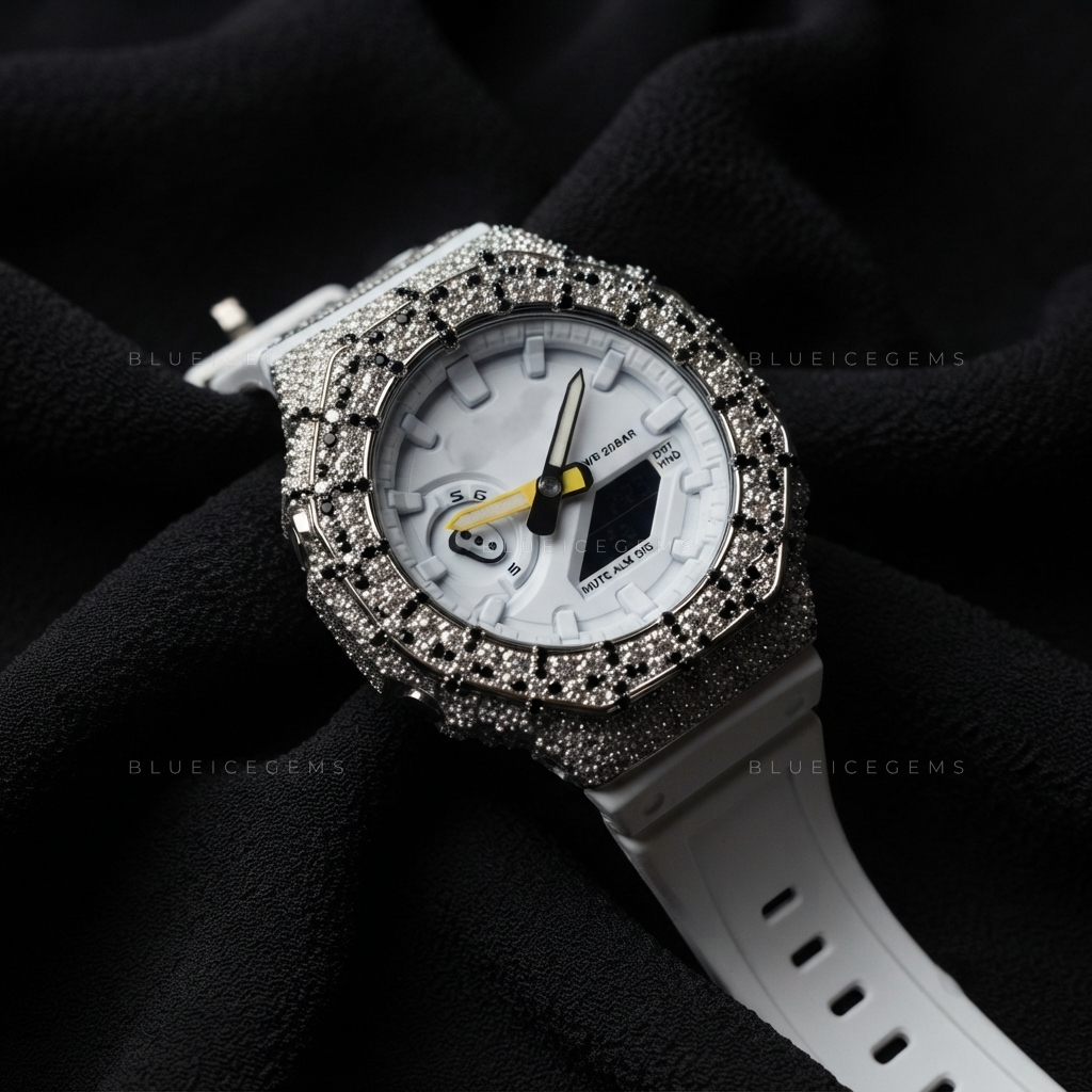 Cross Crown Iced Watch – Hand-Set Moissanite Bezel