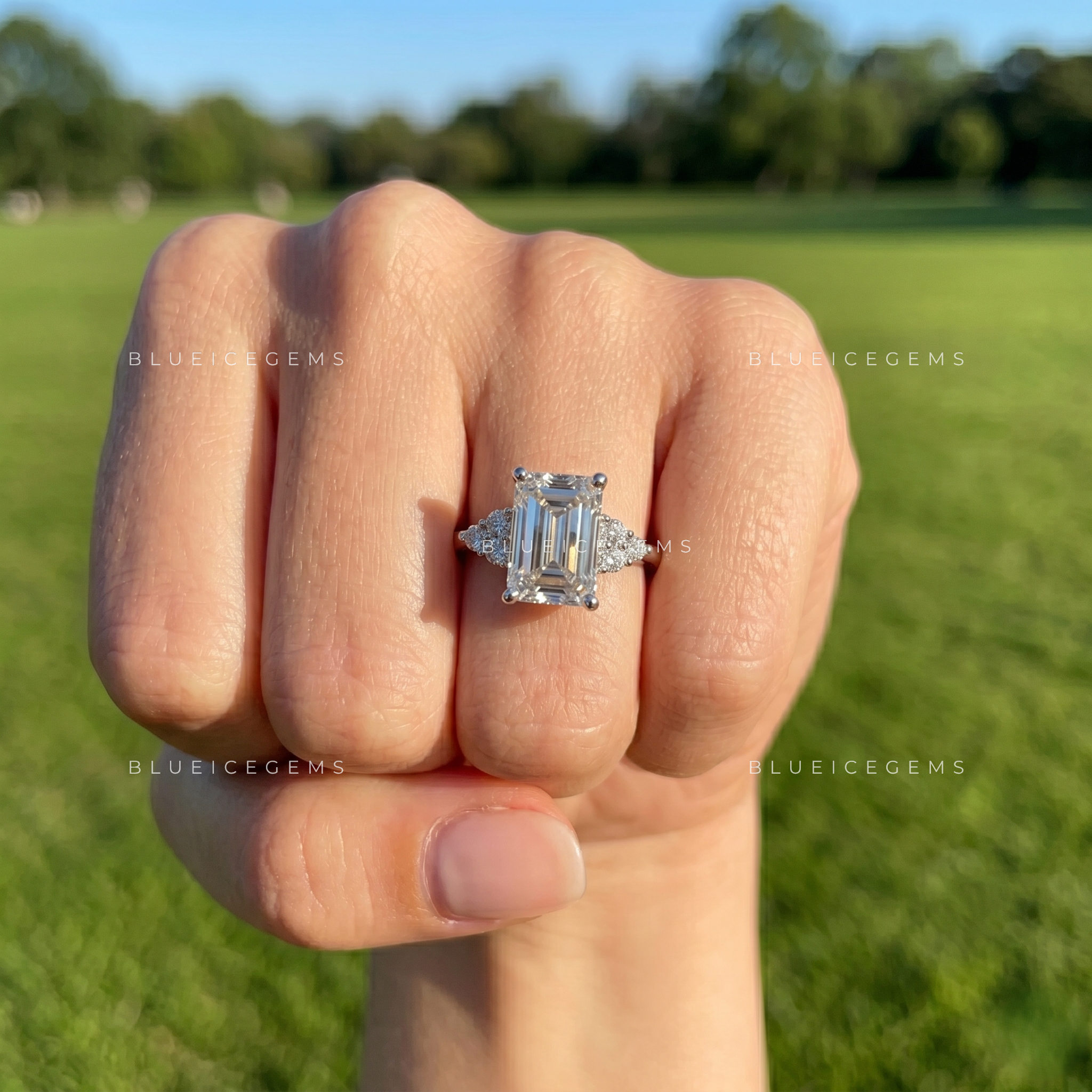 Regal Clarity Emerald Cut Accent Engagement Ring