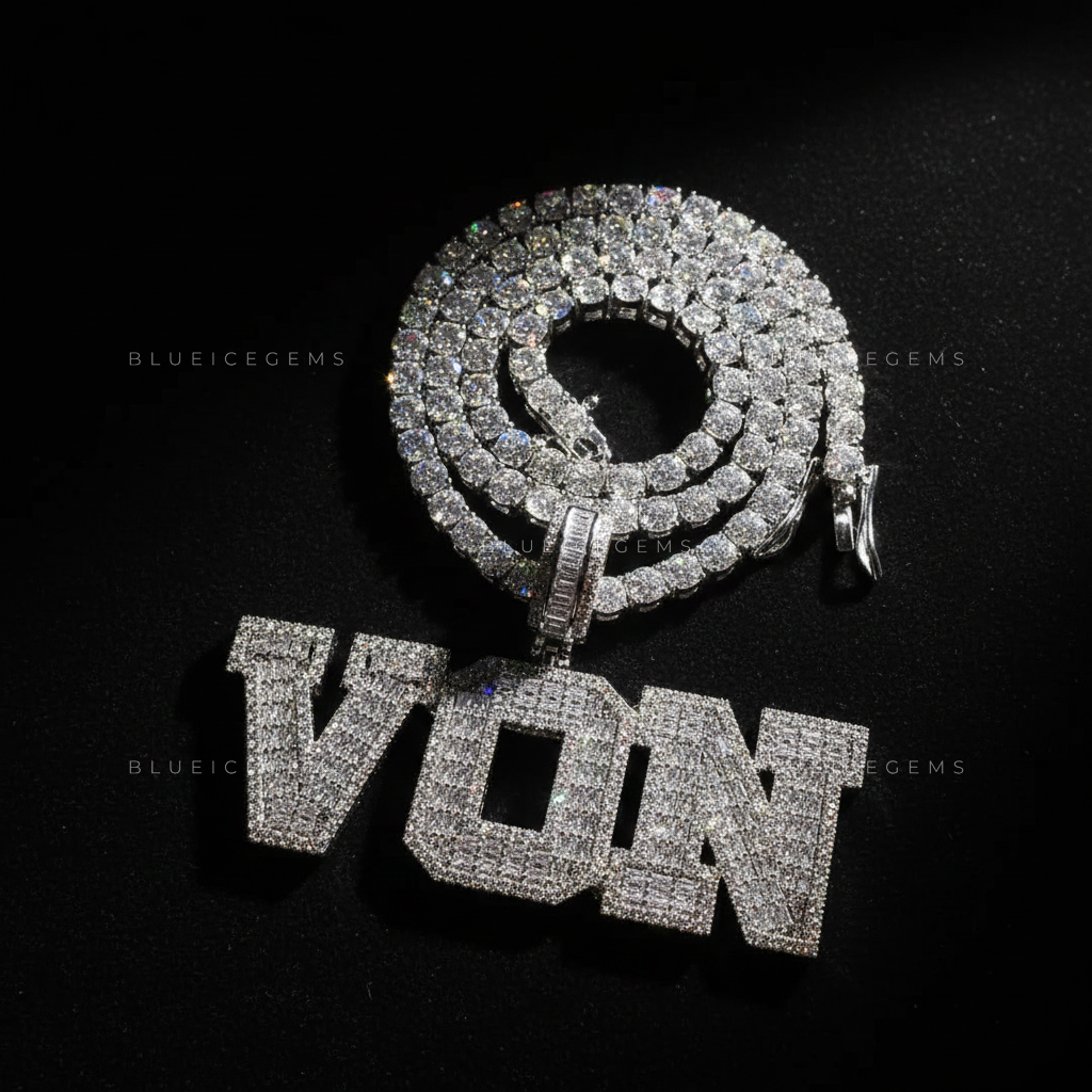 "VON" Custom Iced-Out Block Name Pendant