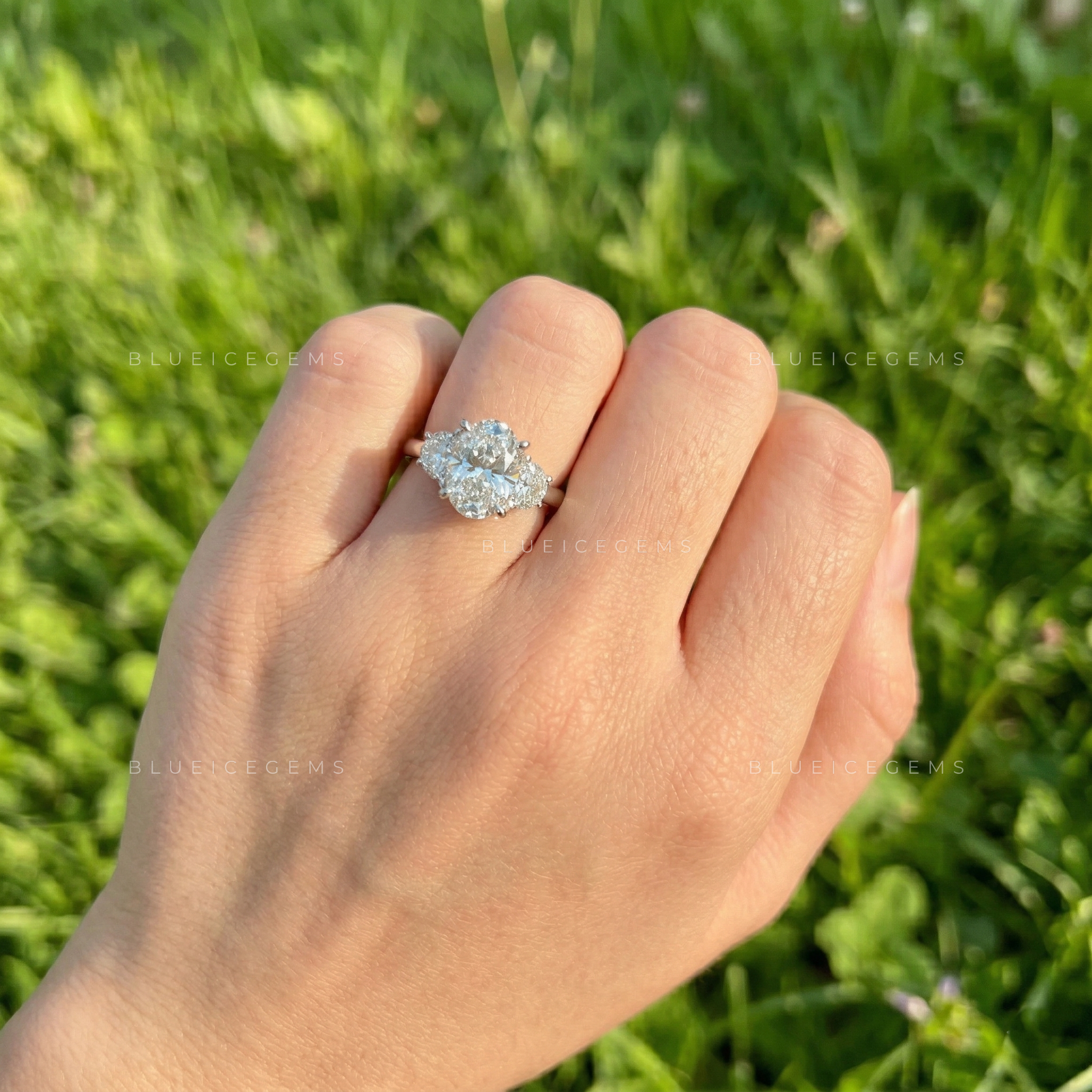 Elegant Aura Oval and Half Moon Cut Trilogy Ring