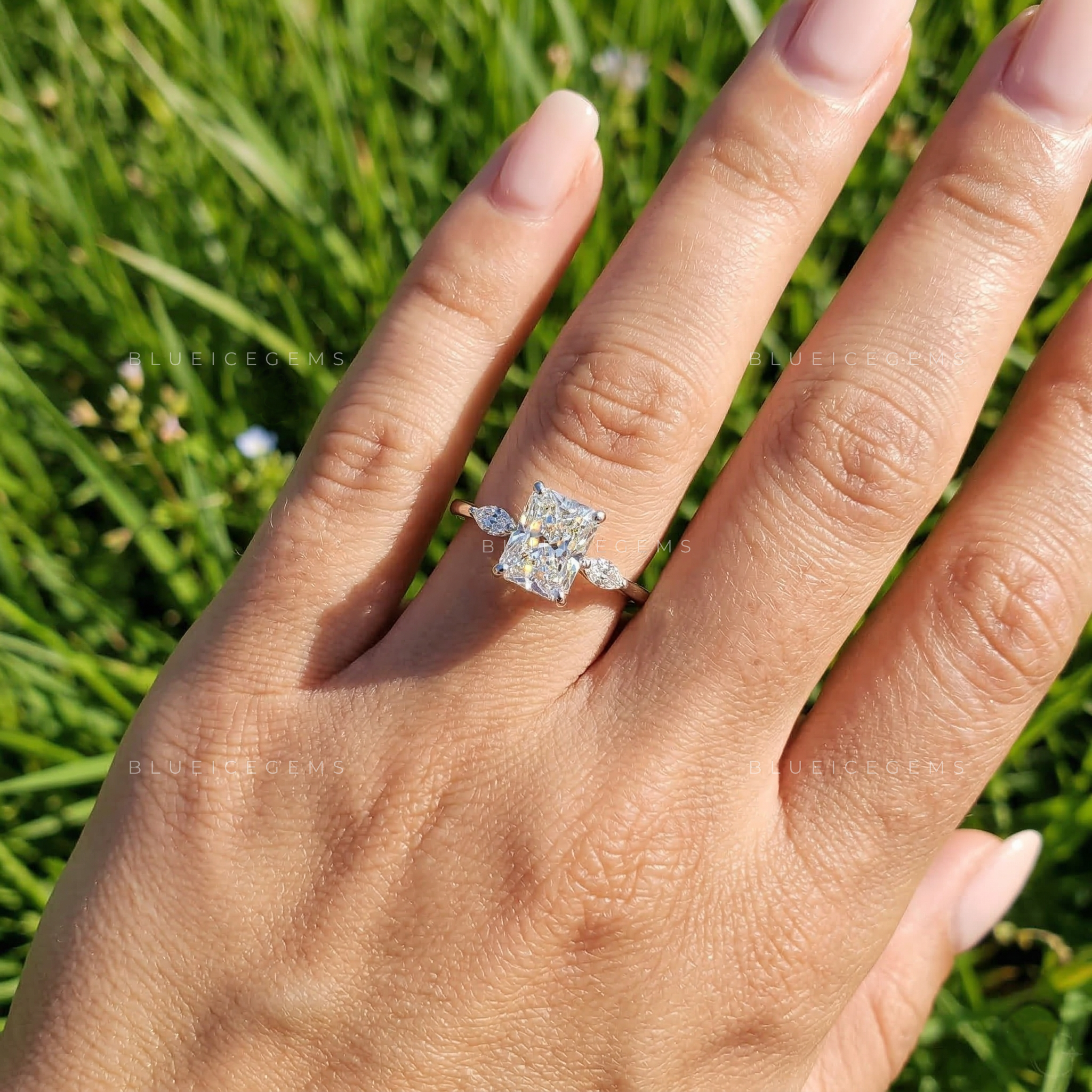 Celestial Three-Stone Radiant Cut Engagement Ring