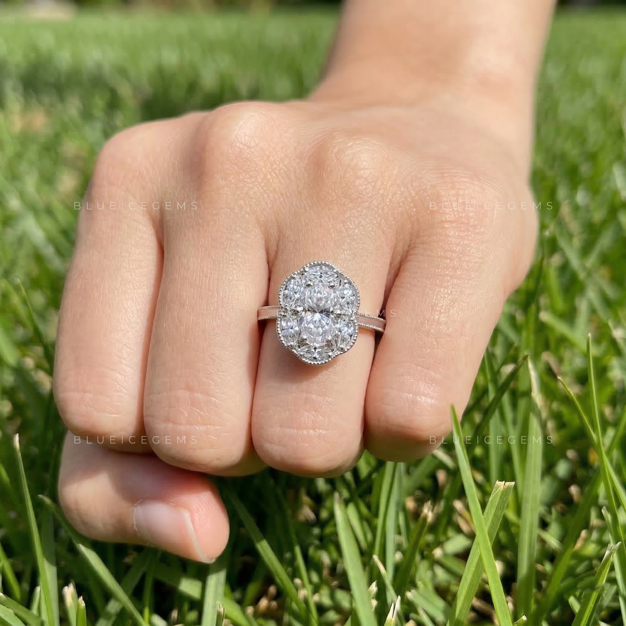 Botanical Grace Oval and Marquise Trilogy Ring