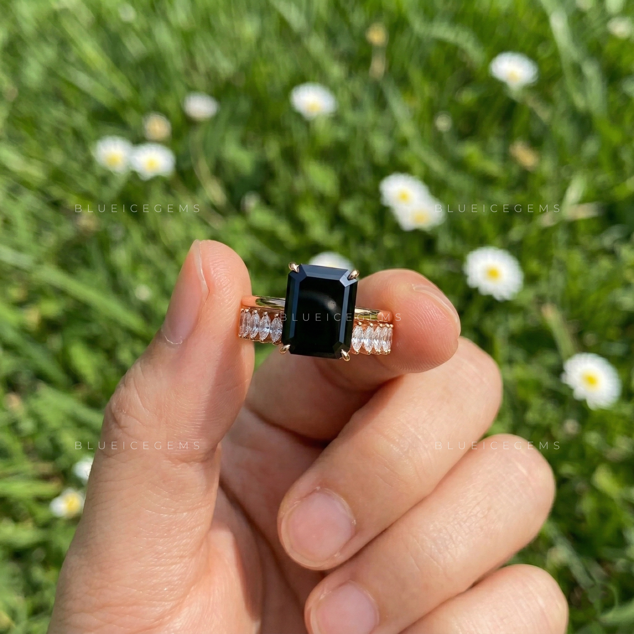 Architectural Noir Emerald Cut Black Diamond Bridal Set